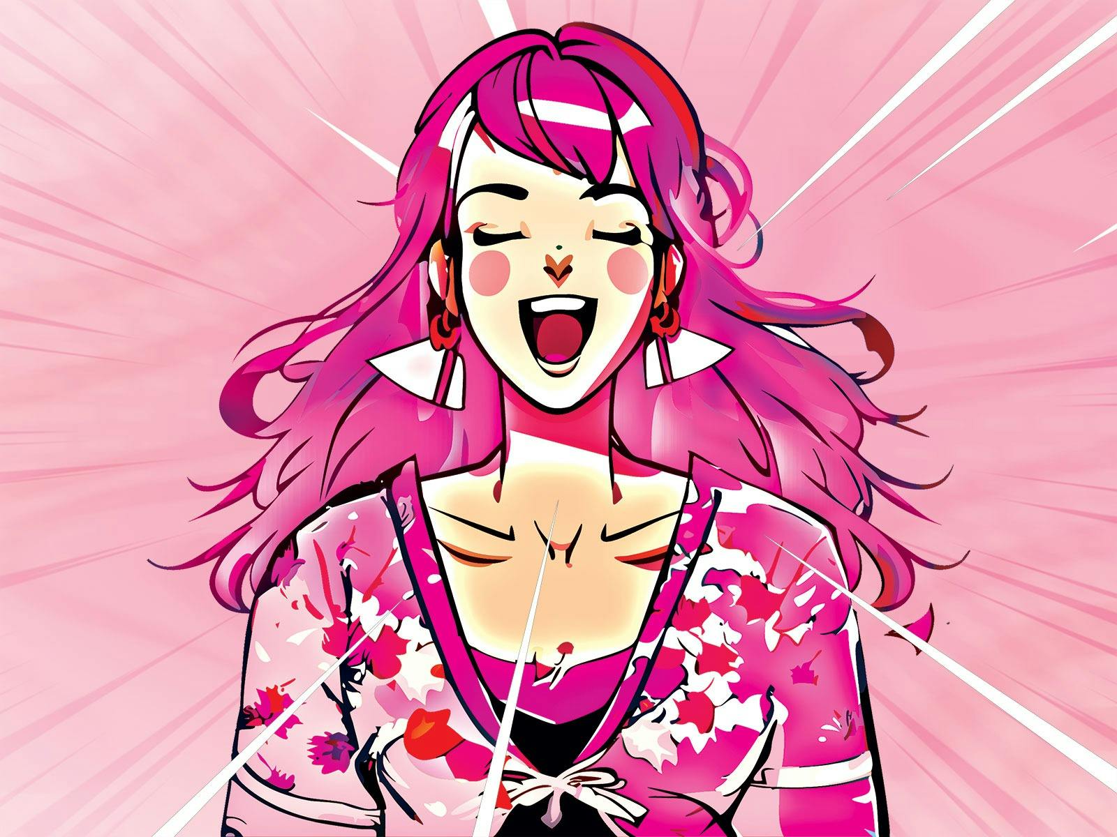 Anime girl with pink hair and pink clothes