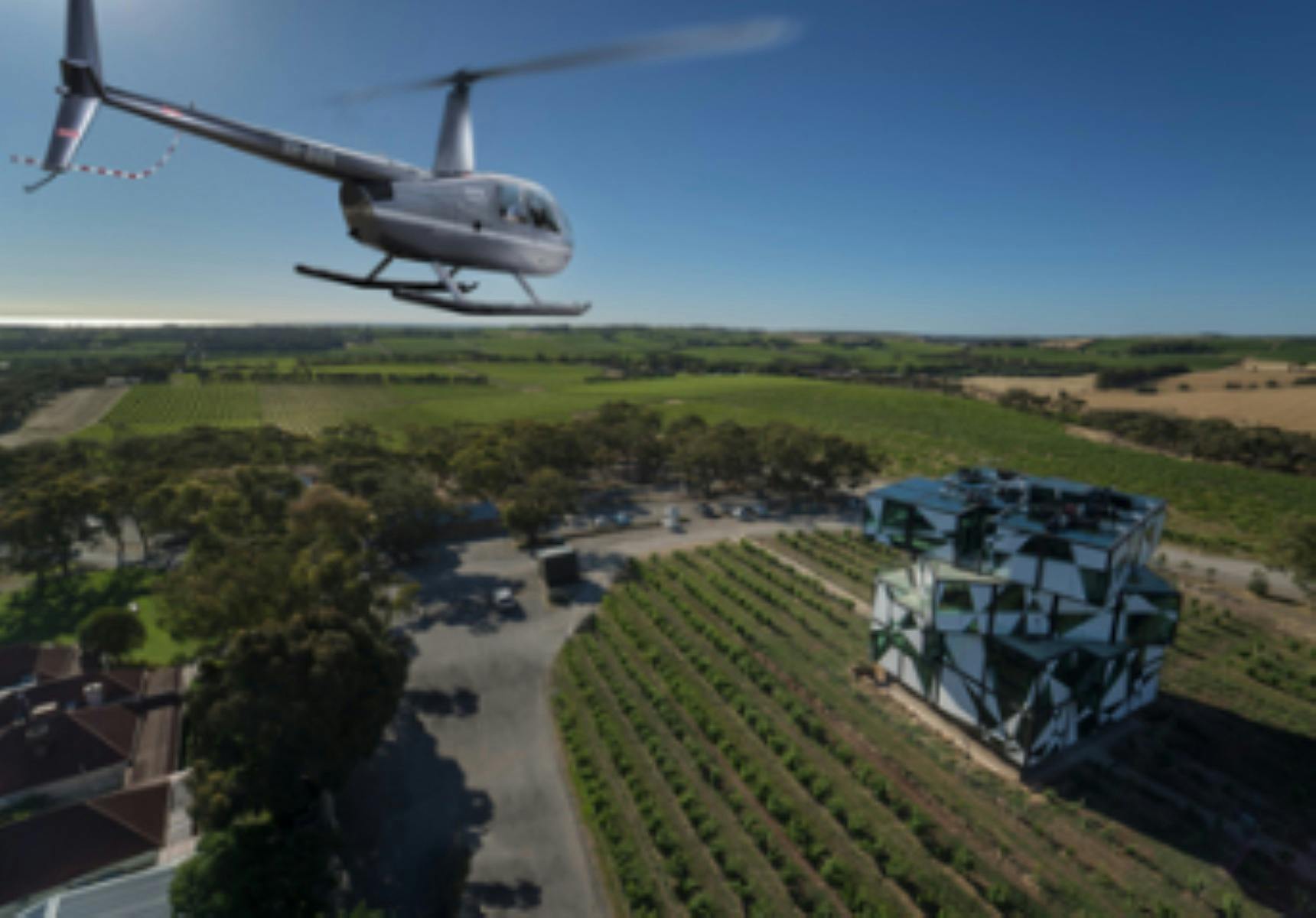 Helicopter flying over the d'Arenberg Cube