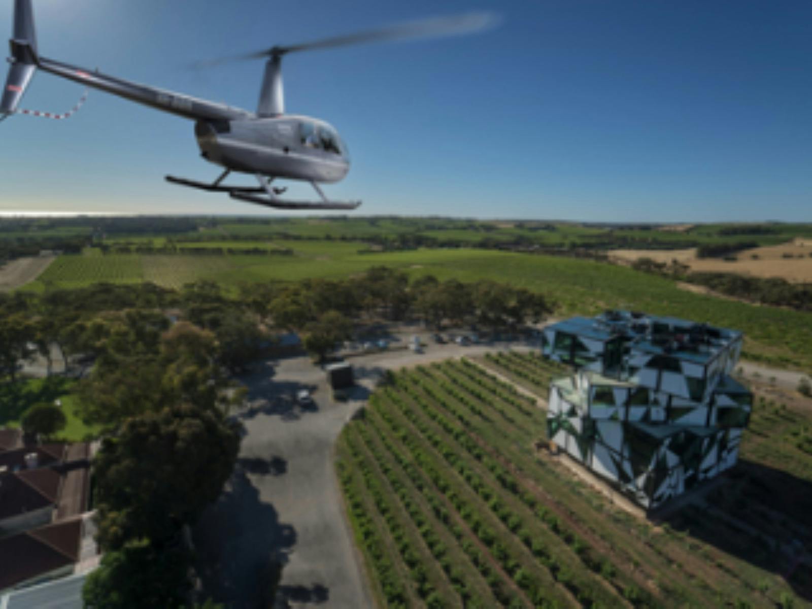 Helicopter flying over the d'Arenberg Cube