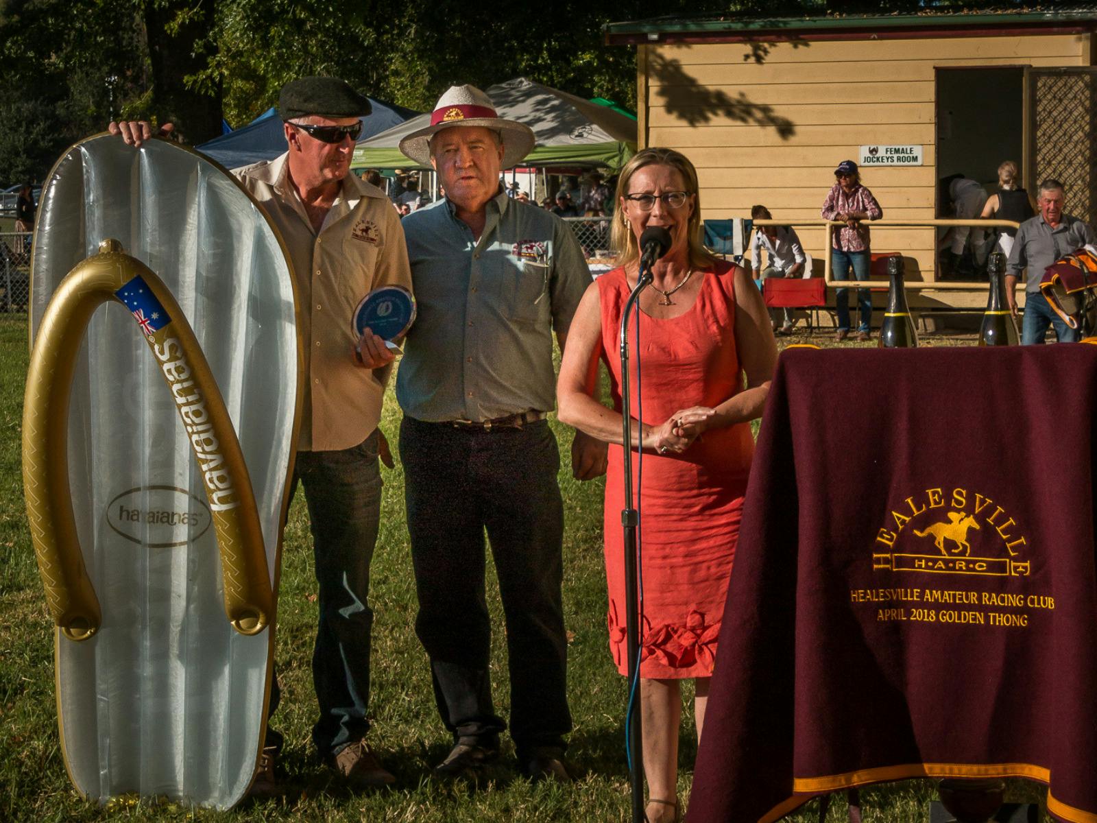 The Golden Thong presentation at the Healesville Races