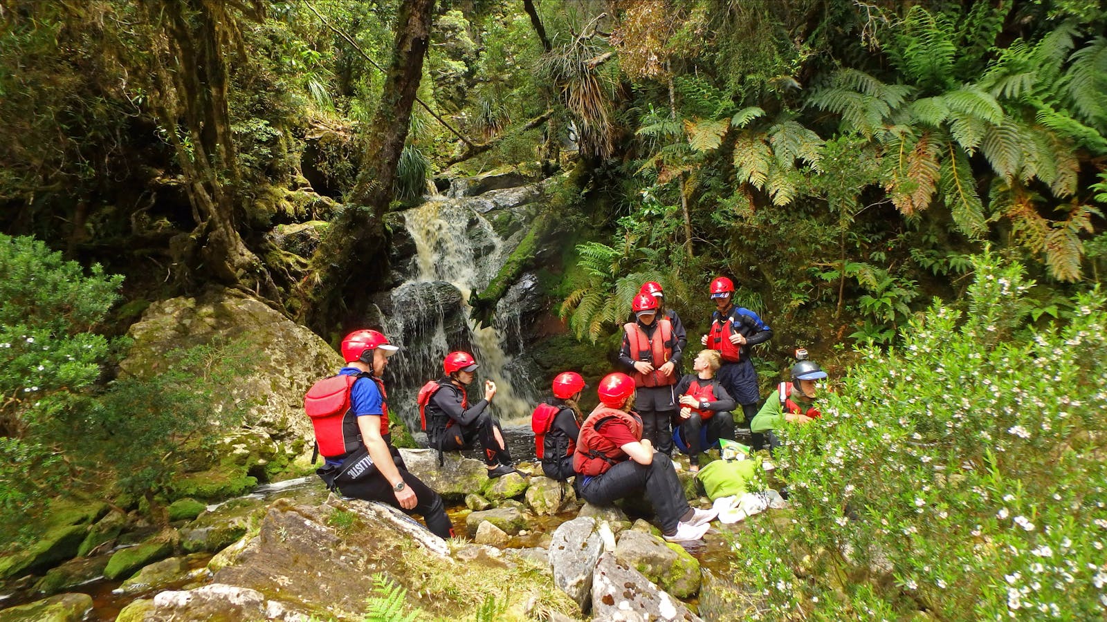 Snack time at the base of Pig Trough Falls on the Franklin River