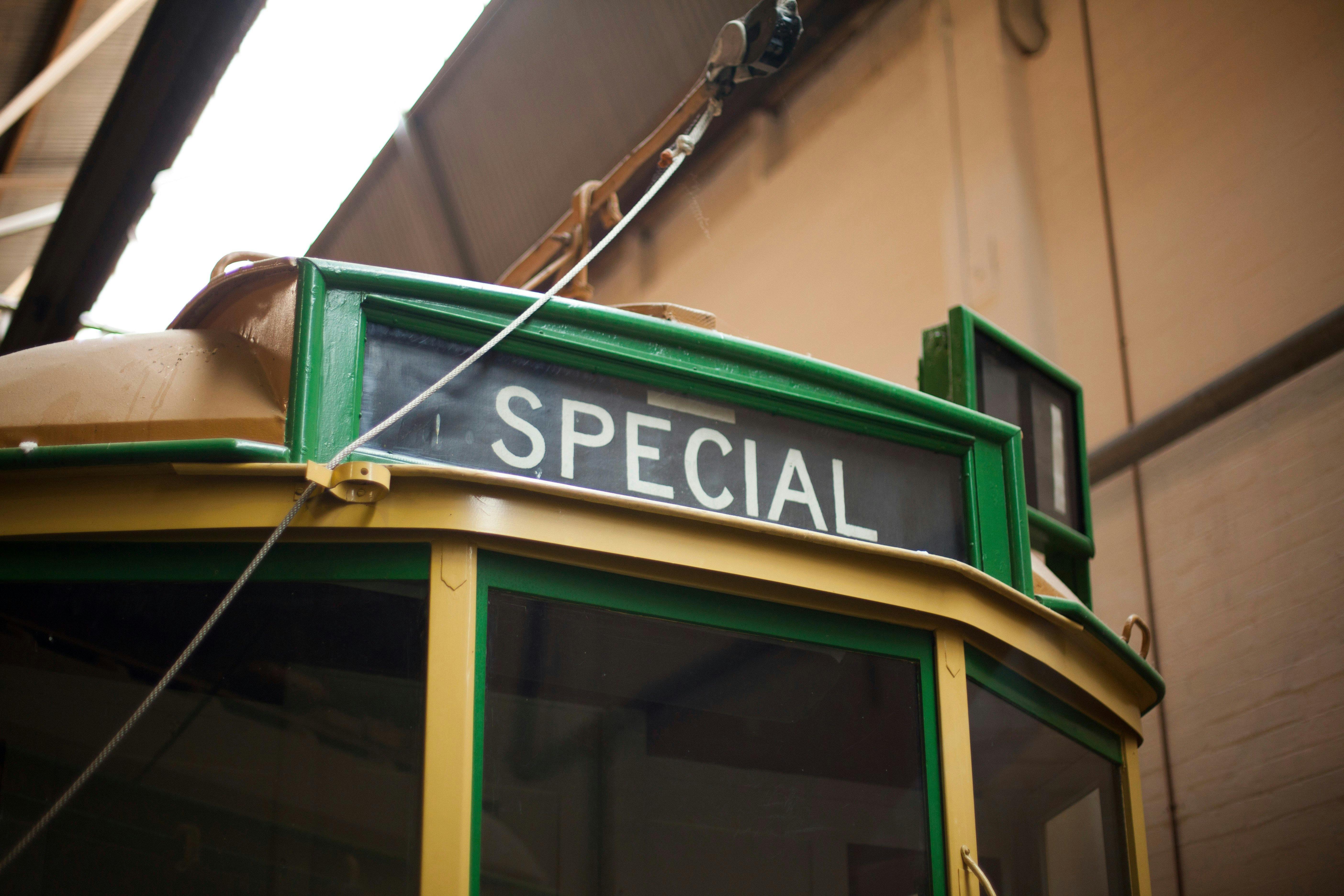 Front destination sign of Melbourne W Class tram at the Melbourne Tram Museum