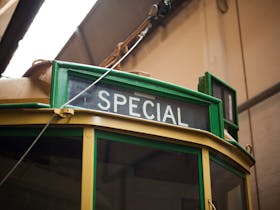 Front destination sign of Melbourne W Class tram at the Melbourne Tram Museum