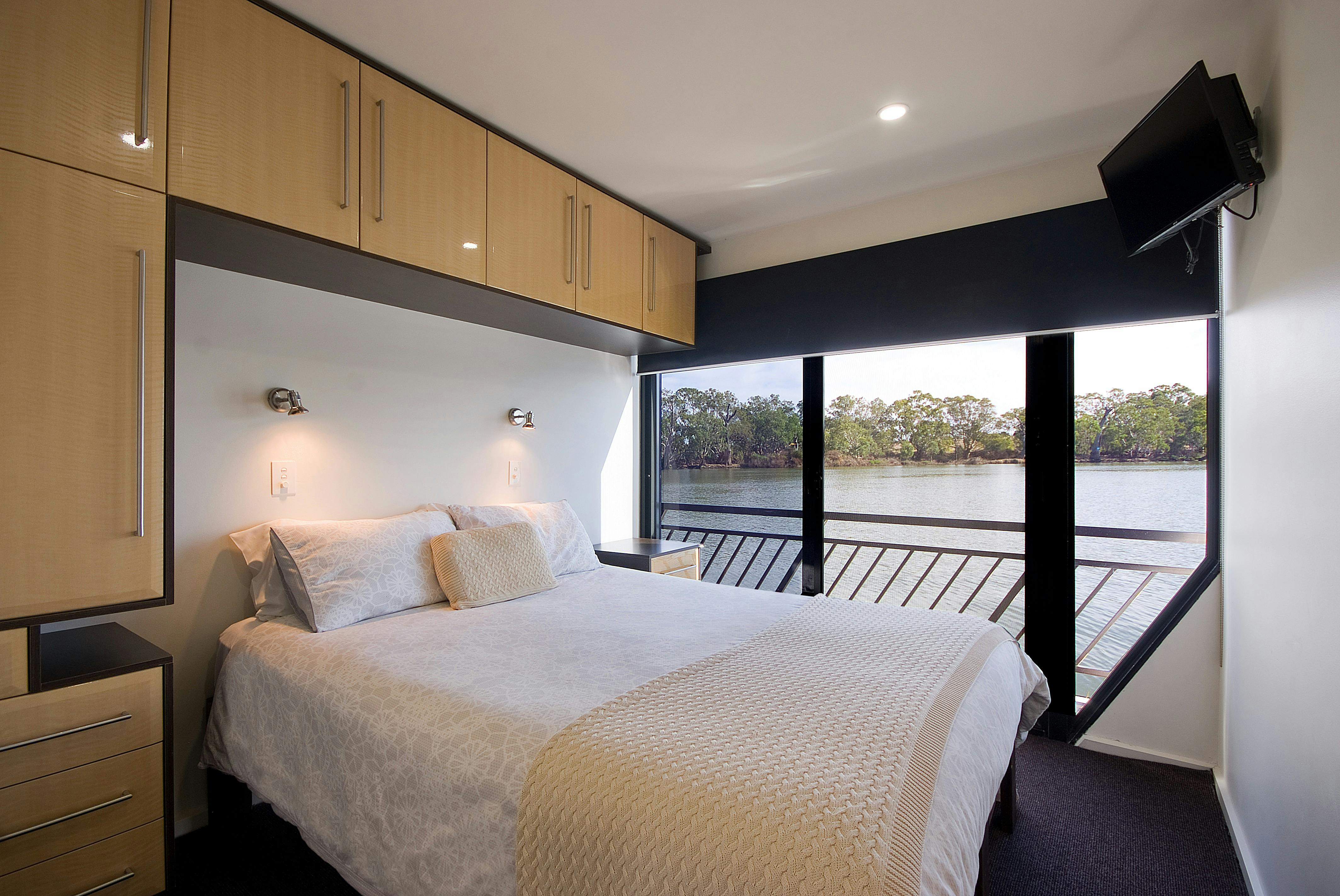 Flat White Bedroom with glass sliding doors