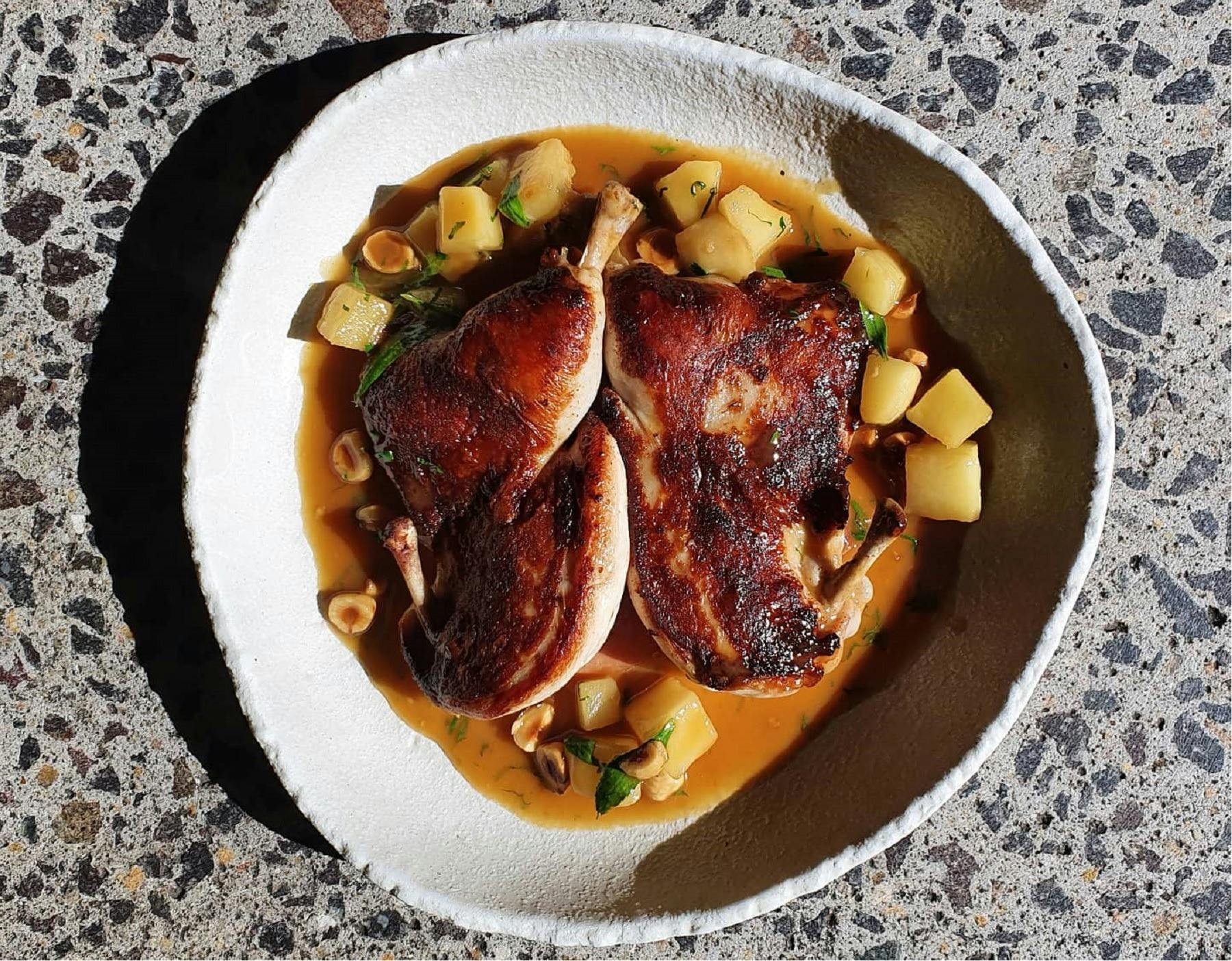 Colourful dish featuring chicken and potatoes