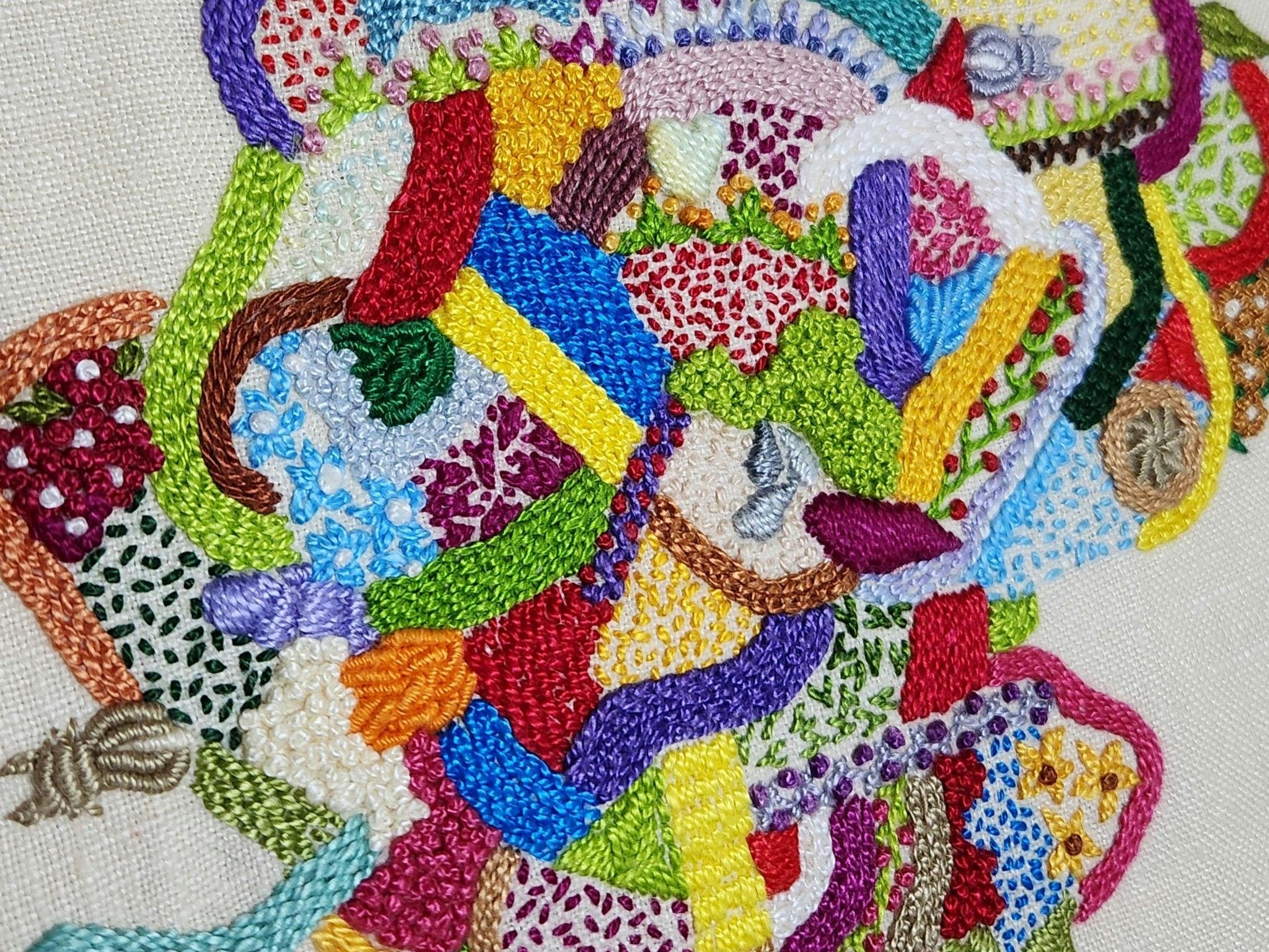 a detailed view of colourful contemporary embroidery