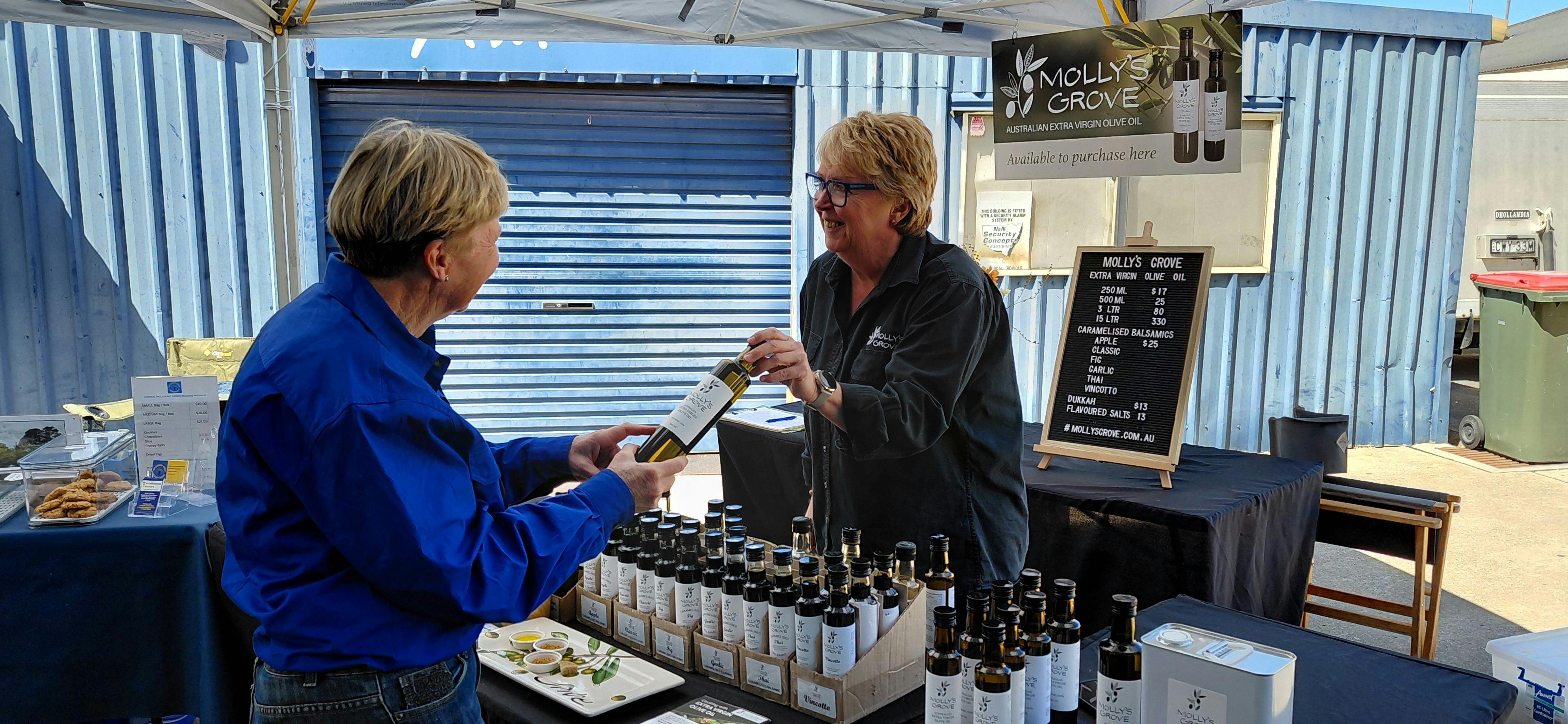 Sue from Molly's Grove selling her incredible, small batch extra virgin olive oil.
