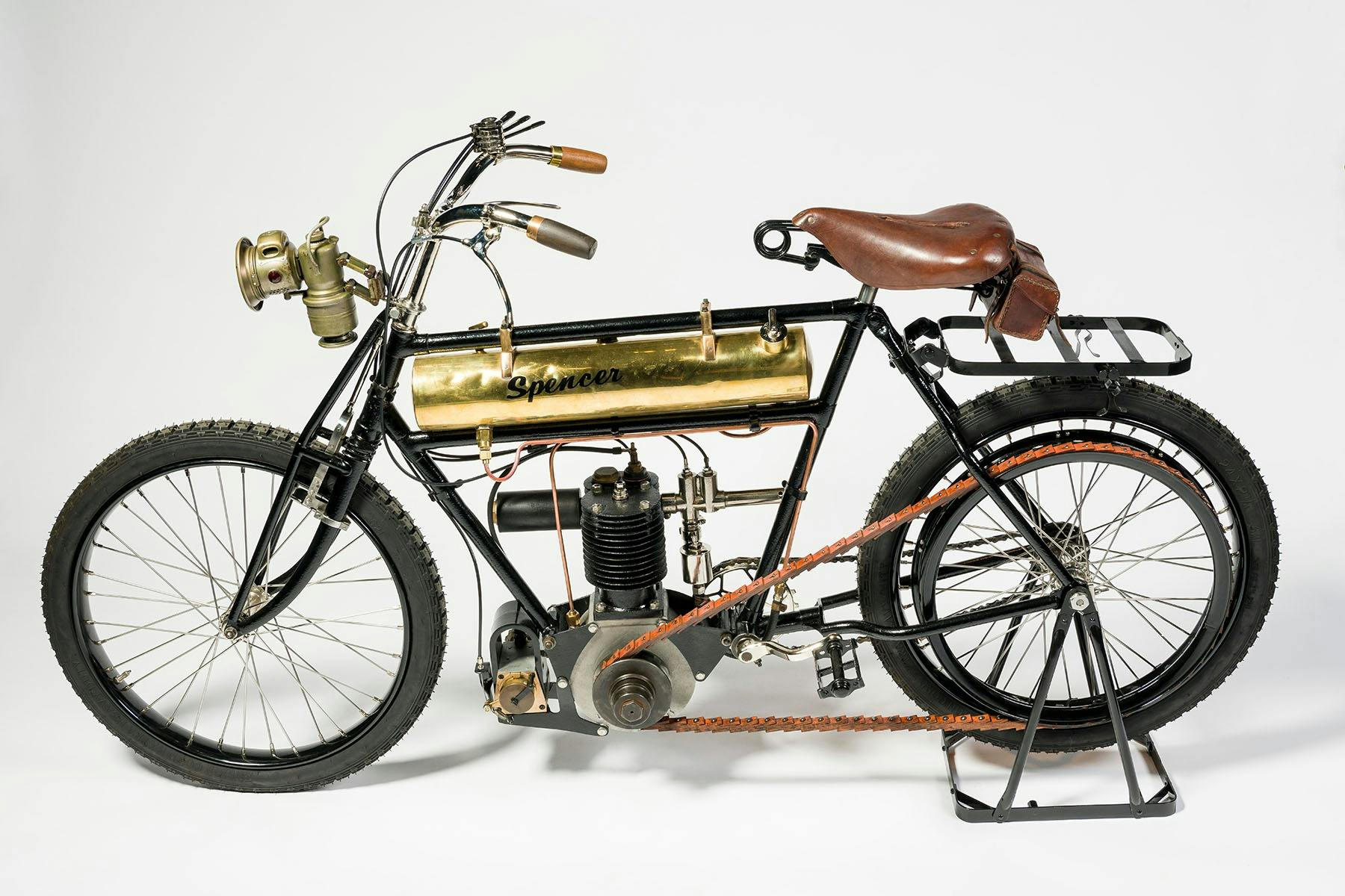 A rare Spencer motorcycle recreated with original parts and on display at the museum