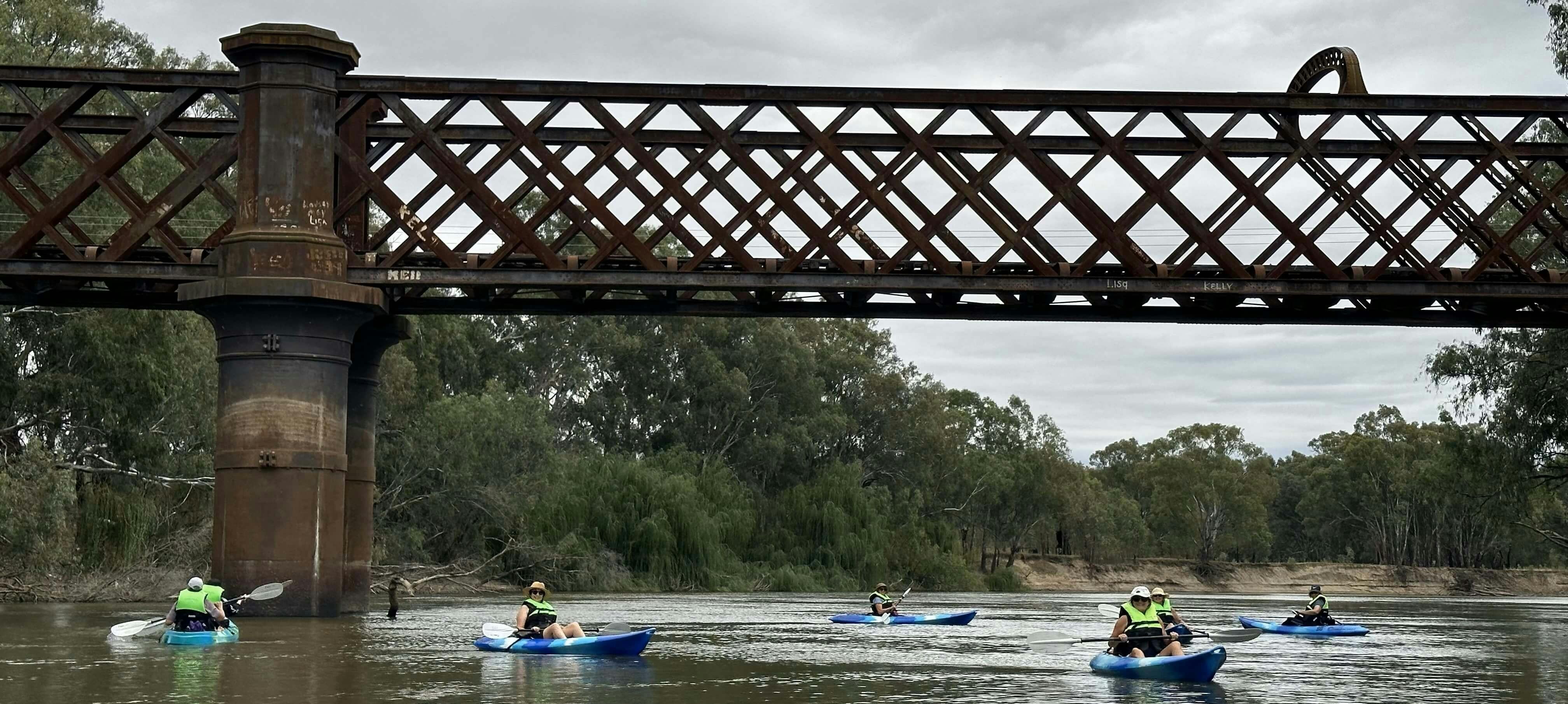 Single kayaks Narrandera under the old viaduct - Murrumbidgee  - Koala spotting.