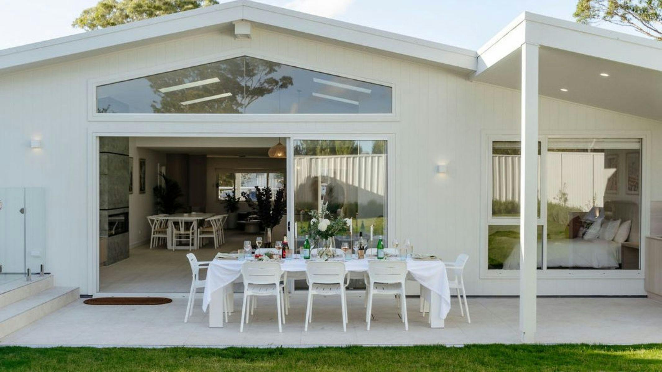 Image of rear of property, showing alfresco dining, large gabled roof, perfect entertainer.