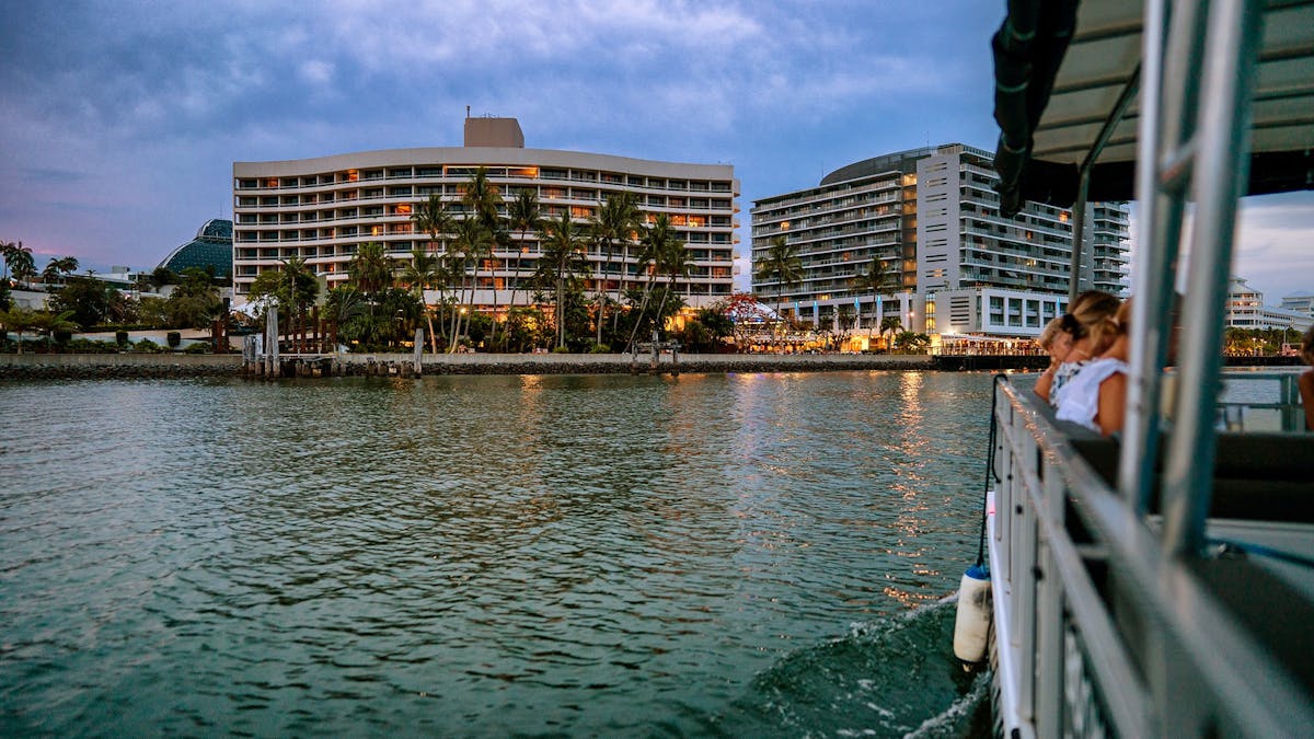 Photo taken from the Cairns River Cruise Boat of the Cairns Waterfront Skyline