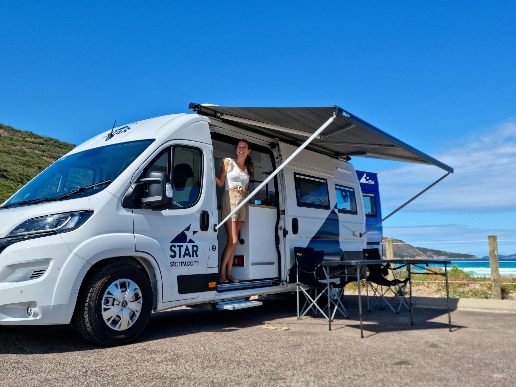 Polaris 2 campervan by the beach at Cape Le Grand National Park.