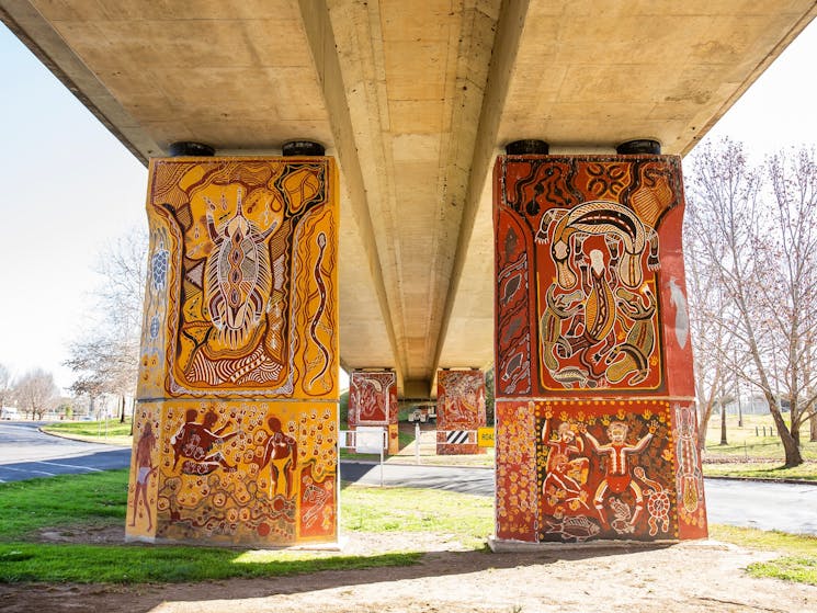 Cowra Bridge Pylons with Aboriginal Art - Front Facing
