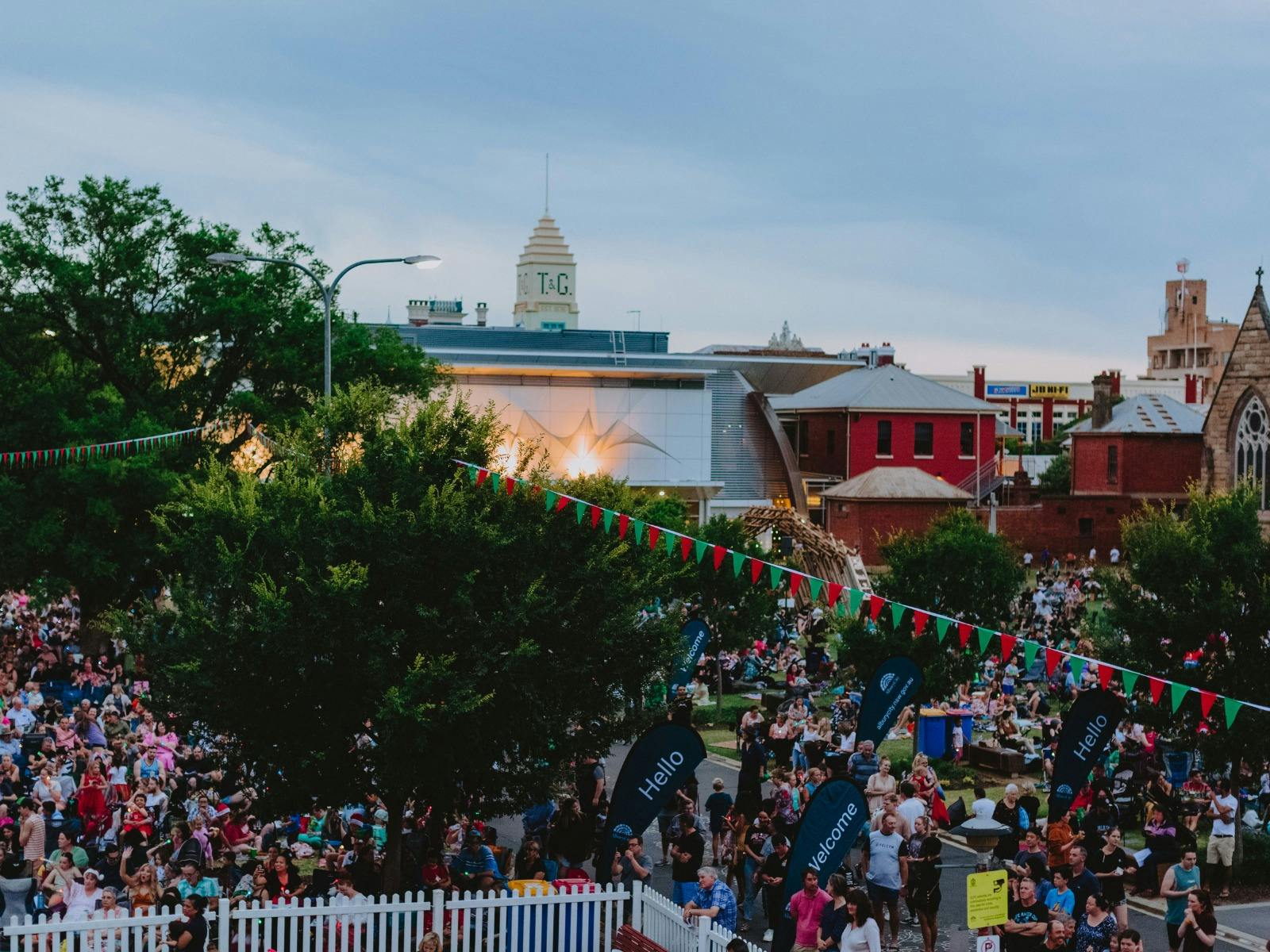 Entire aerial crowd shot of QEII Sqaure and Dean Street.