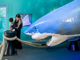 Family visiting Shakka the Shark