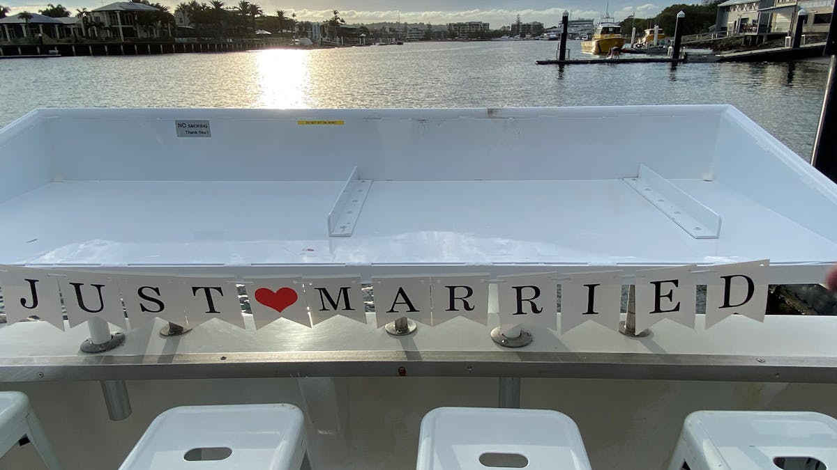 Just Married !  Relaxing with friends and family while cruising slowly around Mooloolaba