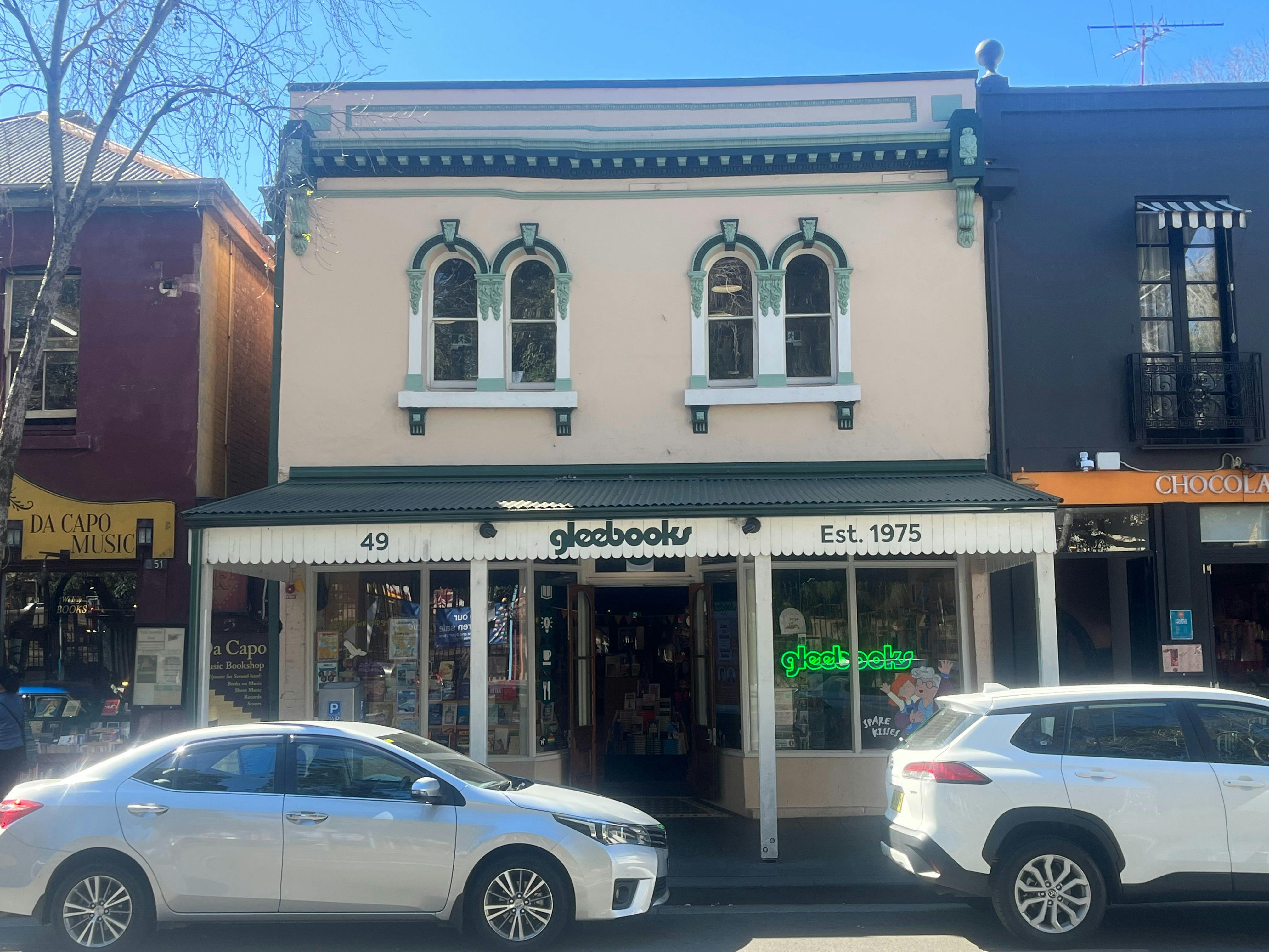 Image of Gleebooks shopfront taken from across the road