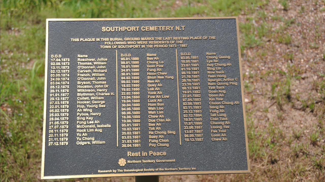 Plaque at the cemetery site – erected by the NT Government.