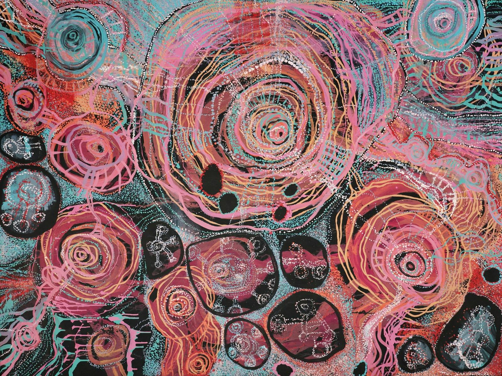 A detailed painting by First Nations and Pakistani artist Lisa Khan