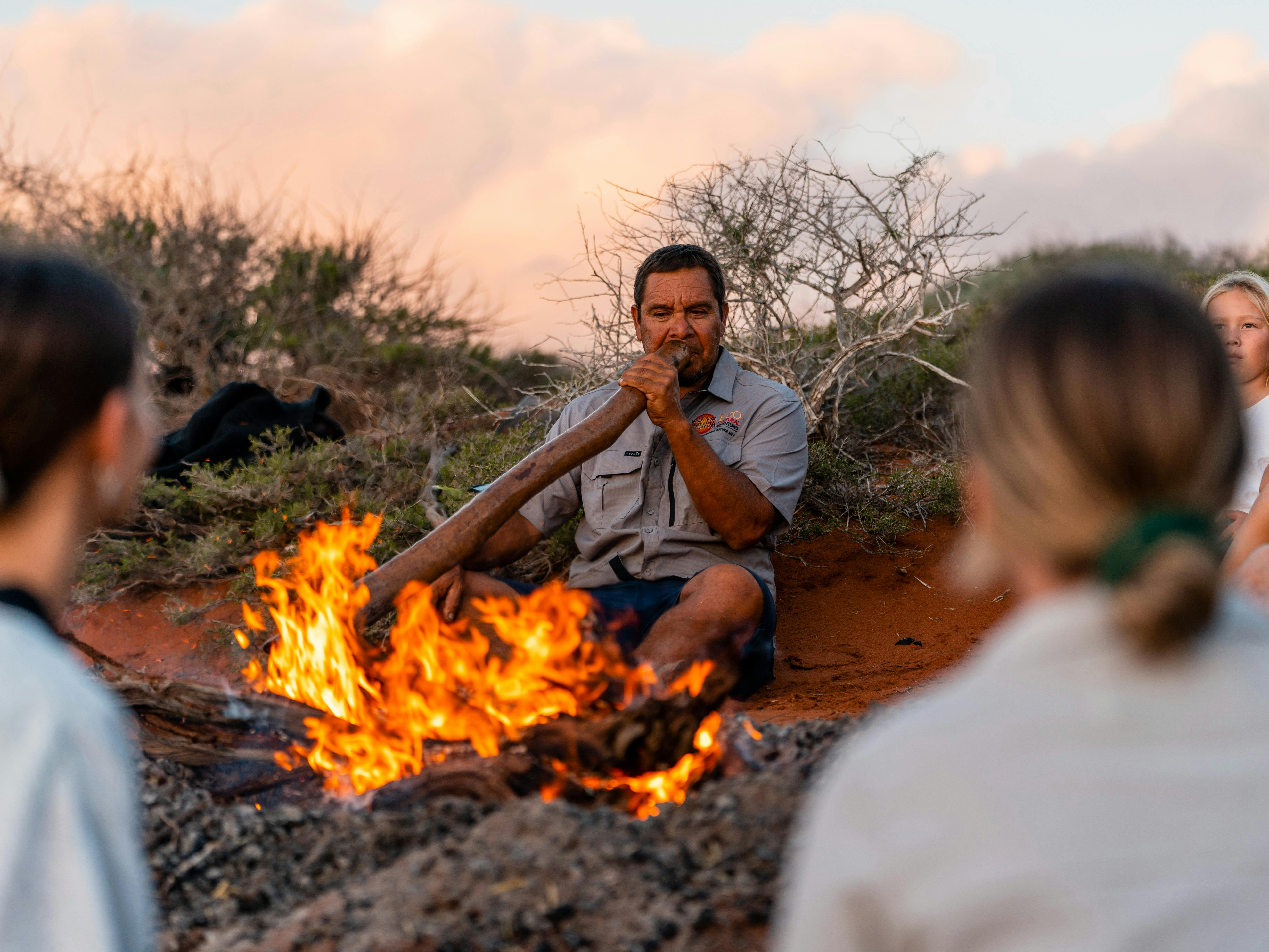 Wula Gura Nyinda Didgeridoo Dreamtime campfire. Darren Capewell. Monkey Mia Shark Bay