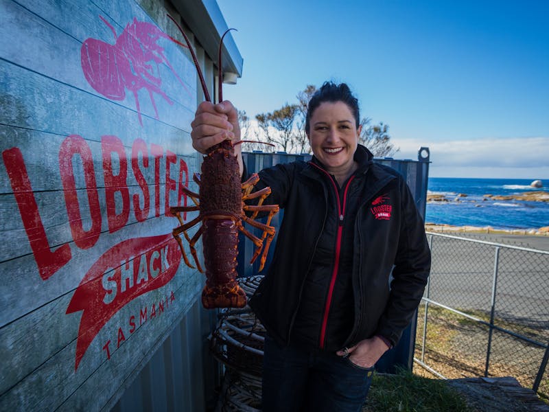 Sara holding one of our Famous Southern Rock Lobsters
