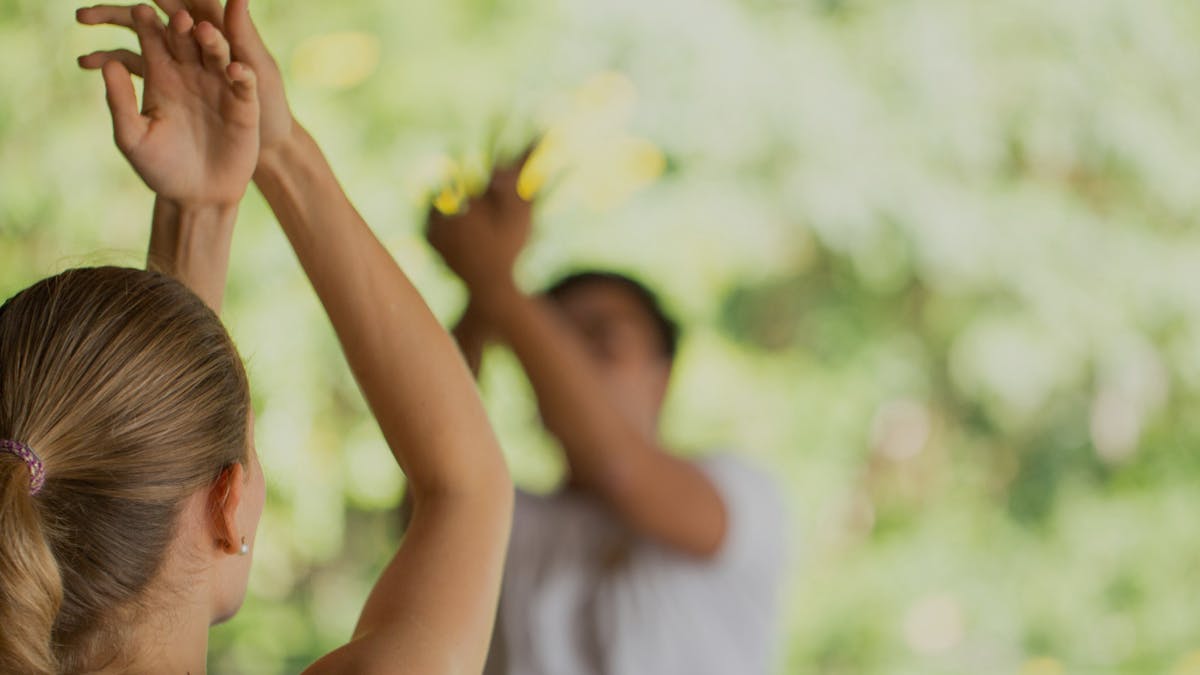 photo of 2 people outside doing chi kung photo of 2 people outside doing chi kung