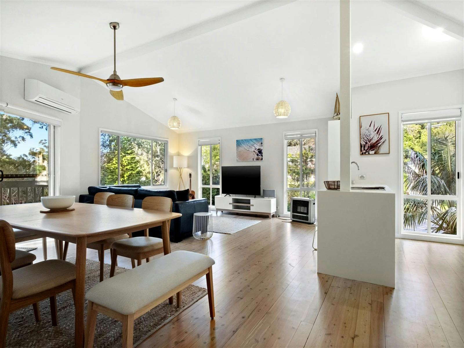 Open plan dining, living and kitchenette