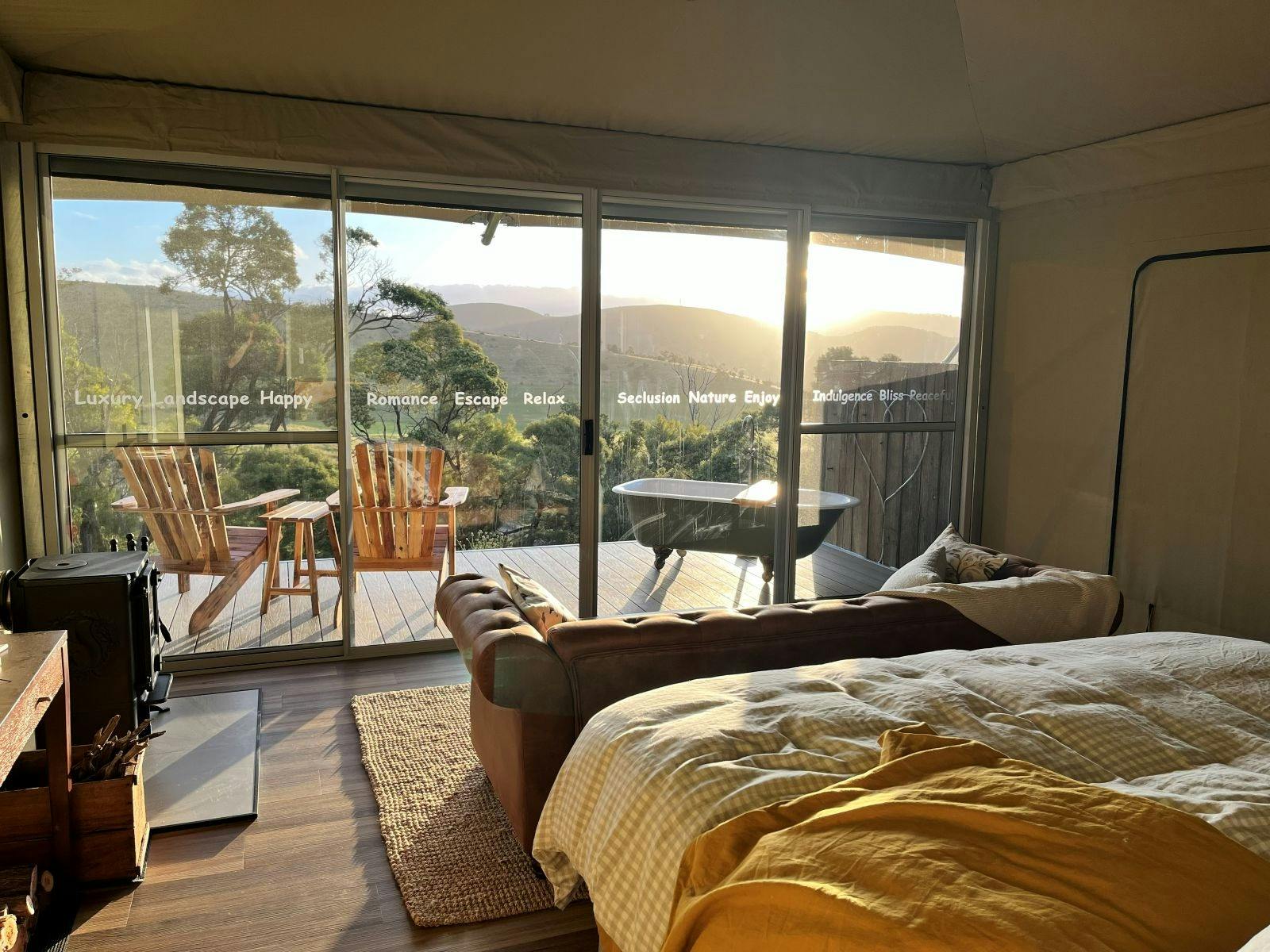 Interior glamping tent