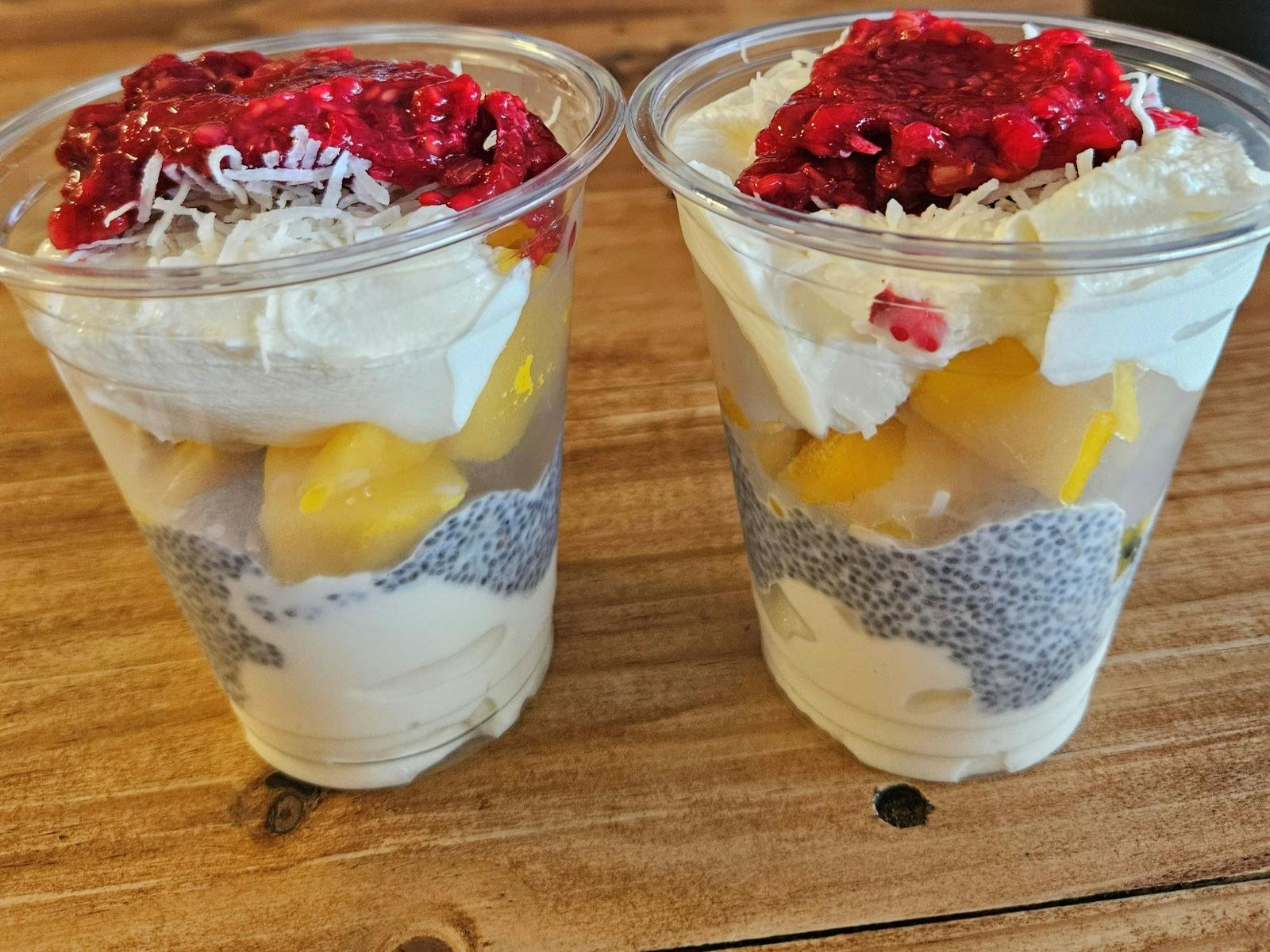 Delicious chia pudding with fresh fruit, Parkes cafe
