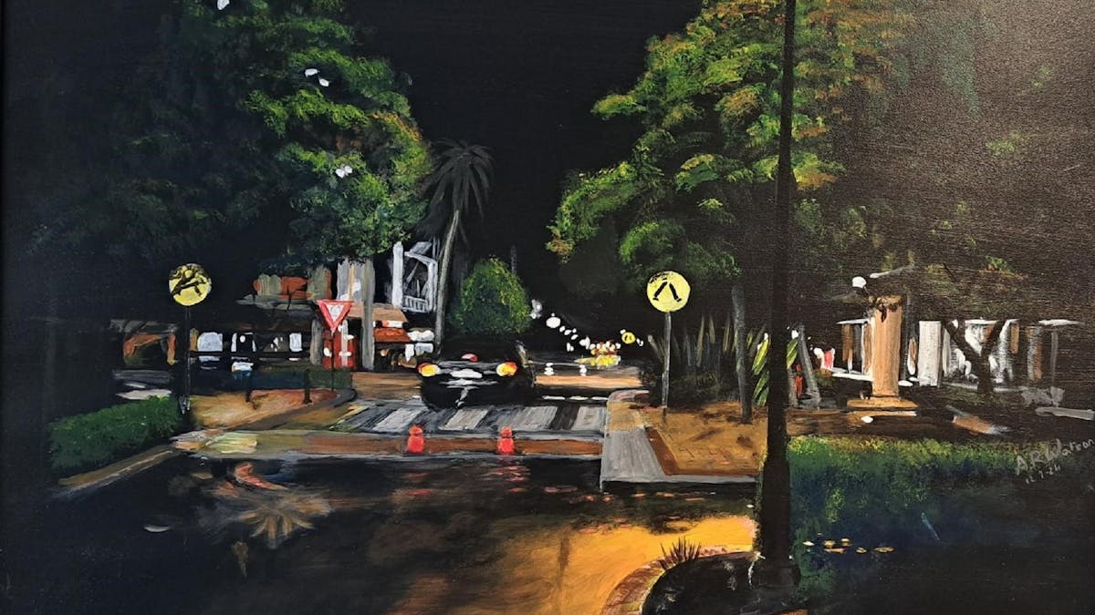 painting of night time street view in bundaberg cbd