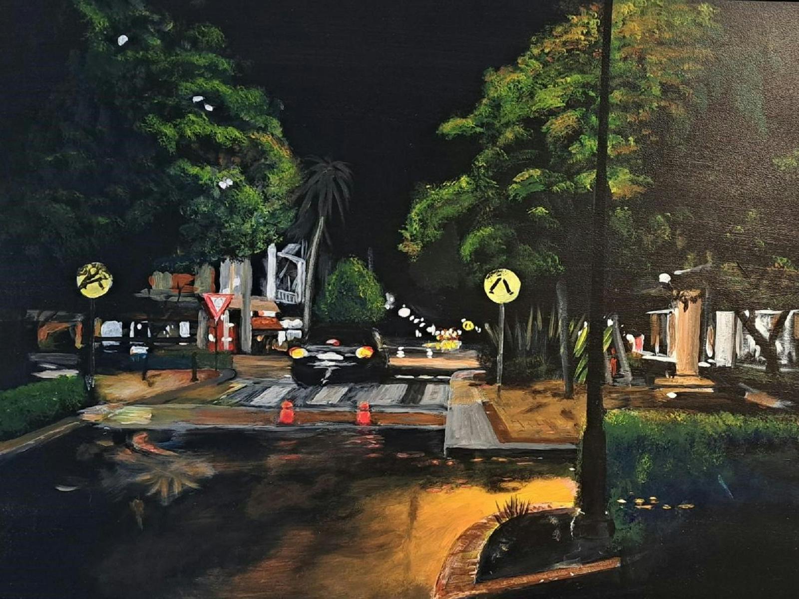 painting of night time street view in bundaberg cbd painting of night time street view in bundaberg cbd