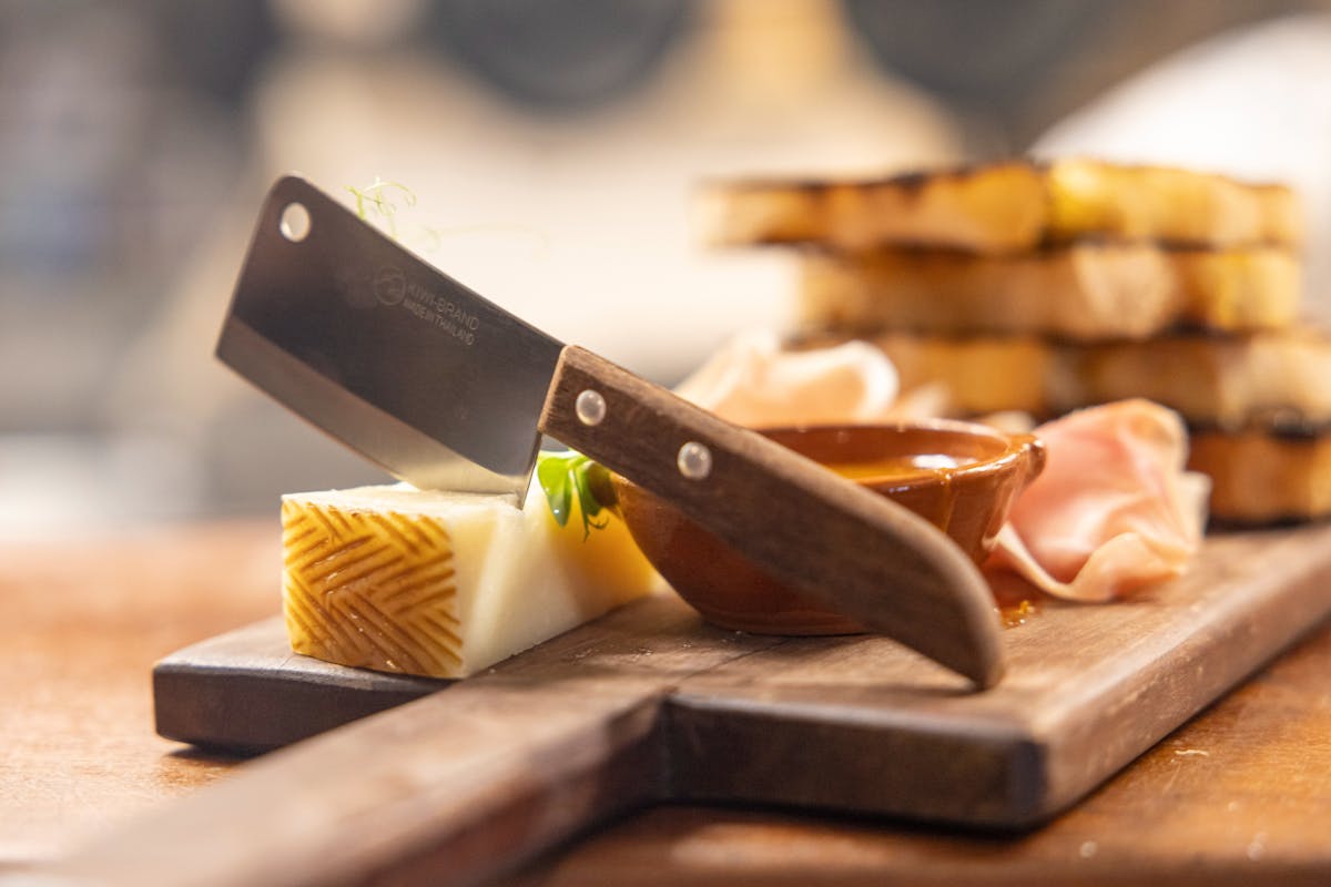 Manchego, Jamon and grilled pan de casa with confit garlic, tomato, balsamic and basil