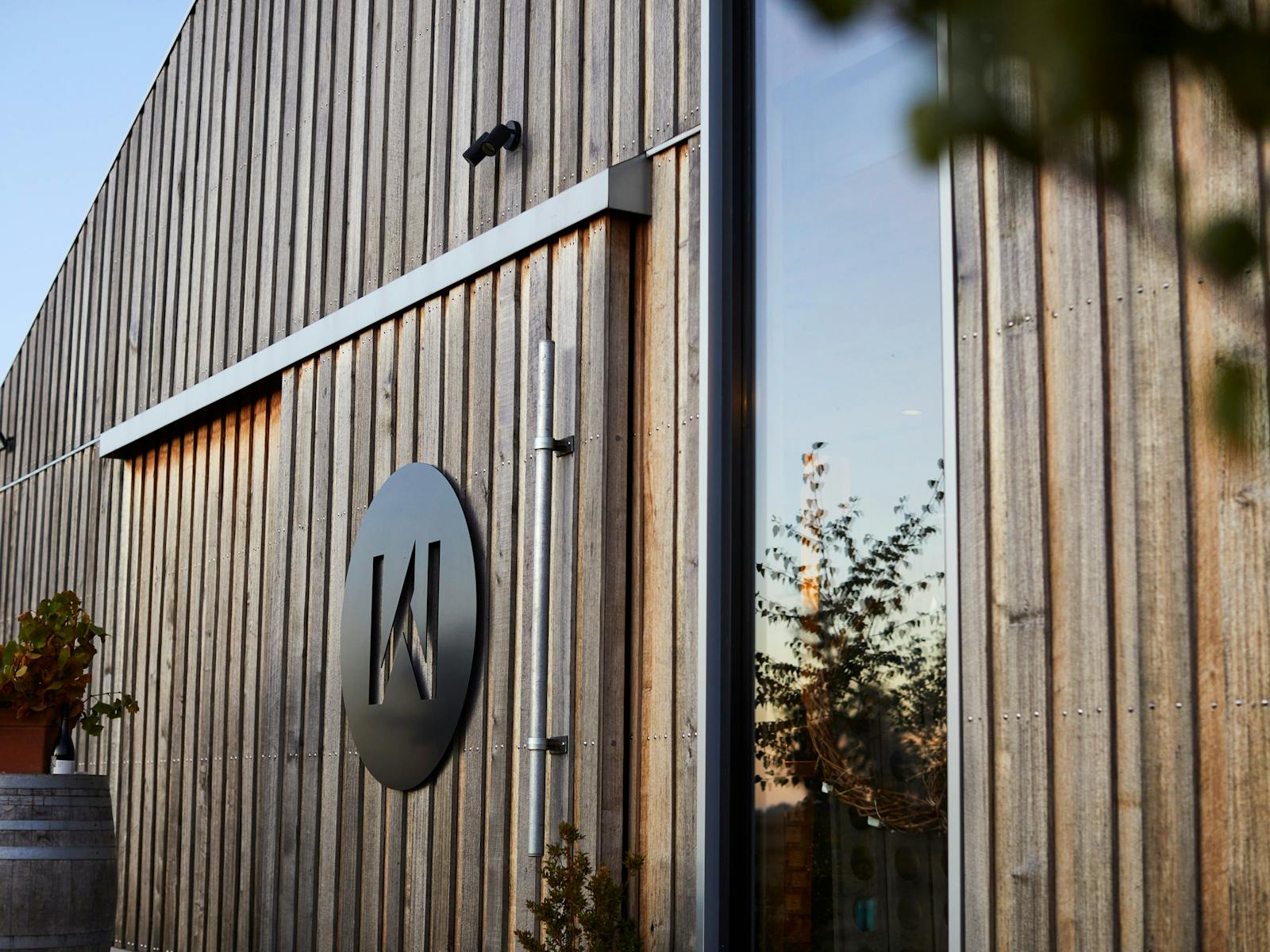 The large sliding Tasmanian Oak front door to our cellar door