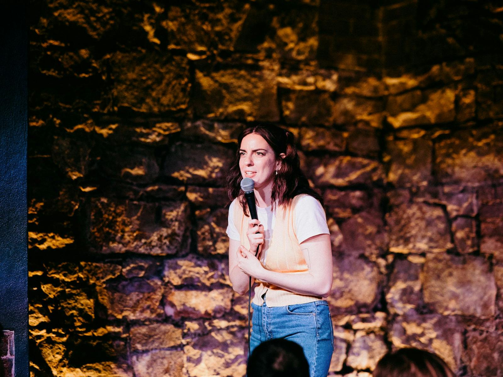 Emma Holland on stage at Good Chat Comedy Club Emma Holland on stage at Good Chat Comedy Club