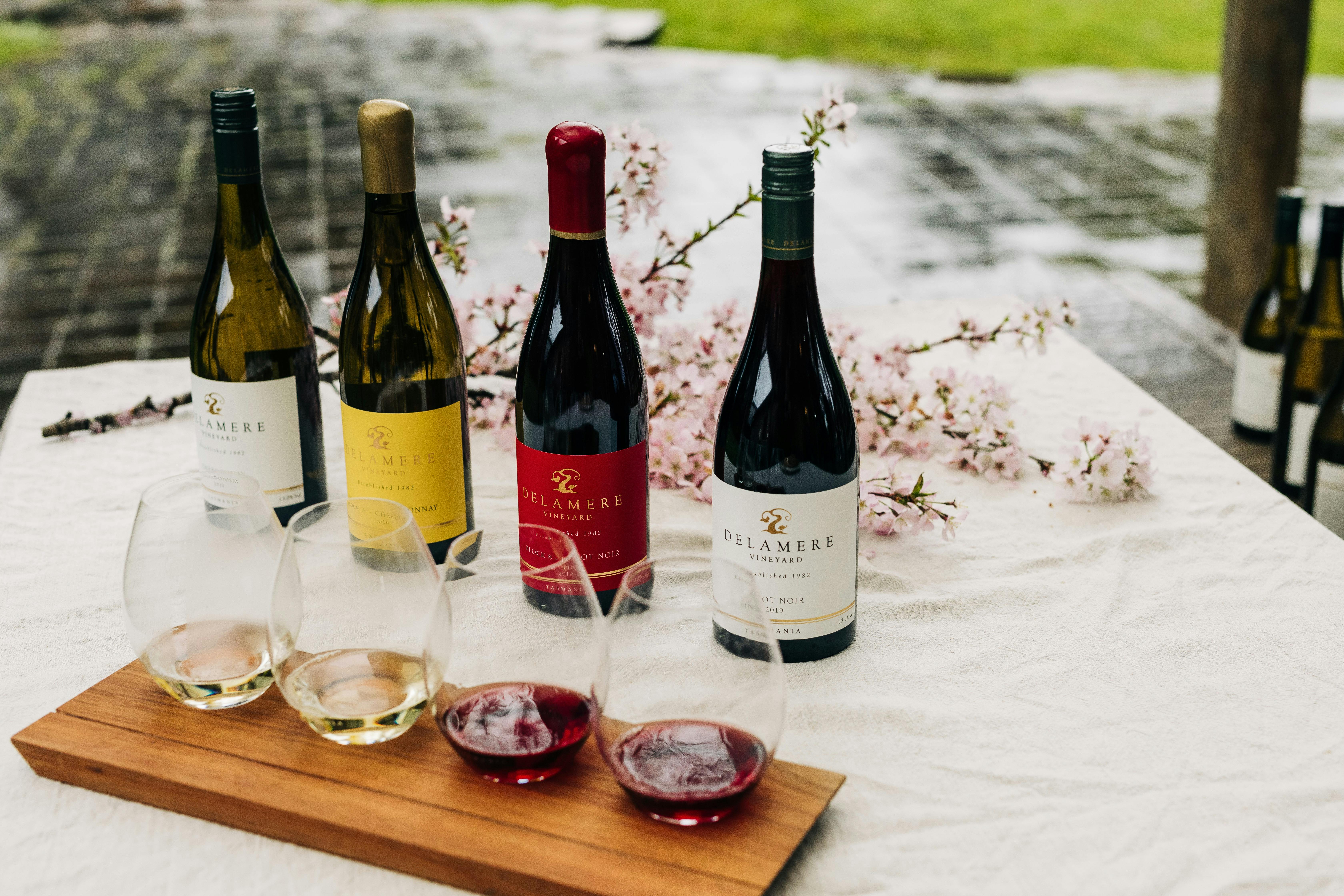 4 bottles of premium Delamere wines and a wine tasting flight ready to be enjoyed at cellar door