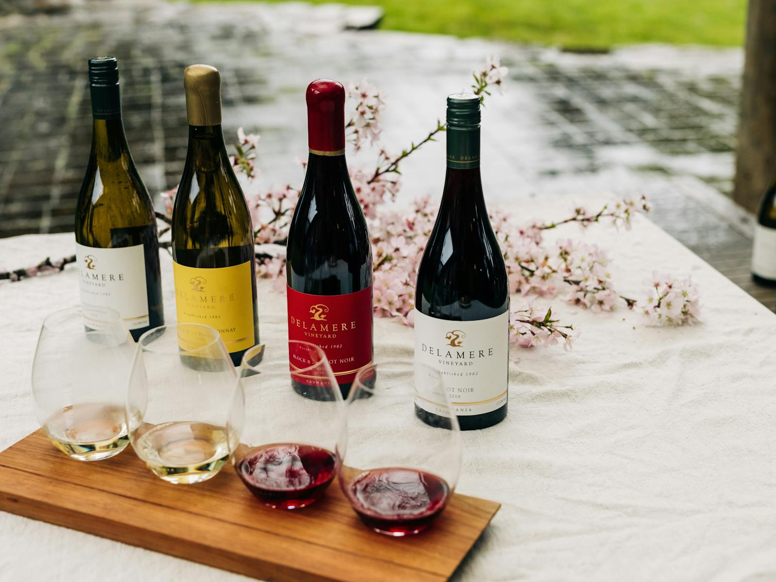 4 bottles of premium Delamere wines and a wine tasting flight ready to be enjoyed at cellar door