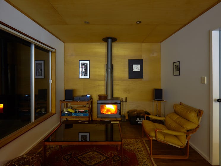 Lounge room with combustion fire