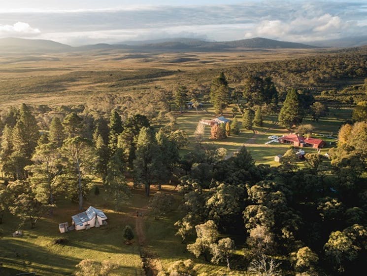 An aerial view of Daffodil Cottage, Kosciuszko National Park. Photo: Rob Mulally/DPIE