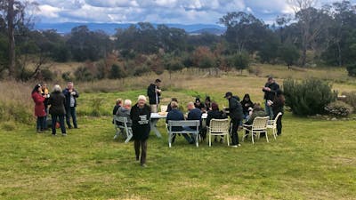 Tasting truffle around outdoor fire pit