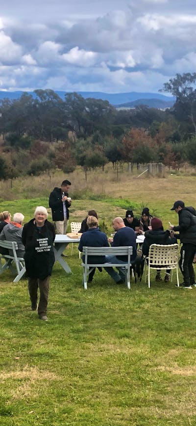 Tasting truffle around outdoor fire pit