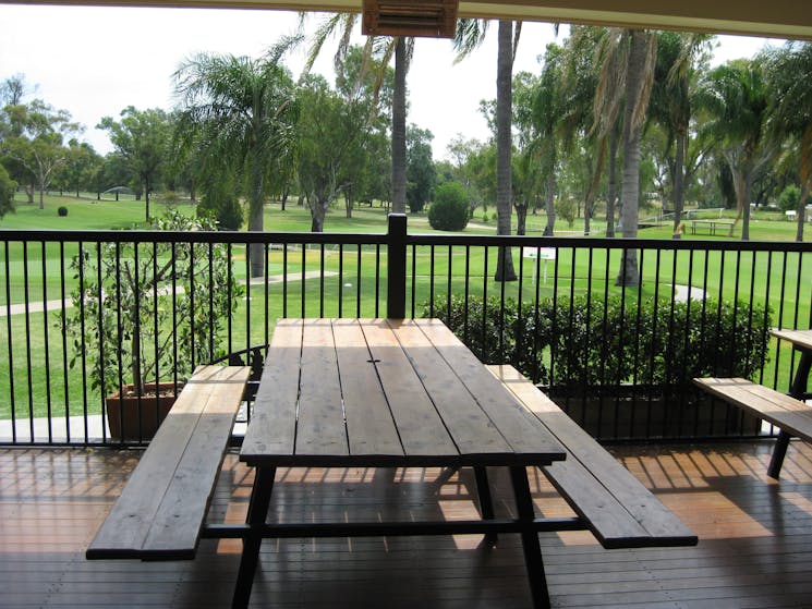 Enjoy a could beverage on the balcony overlooking the Moree Golf Course.