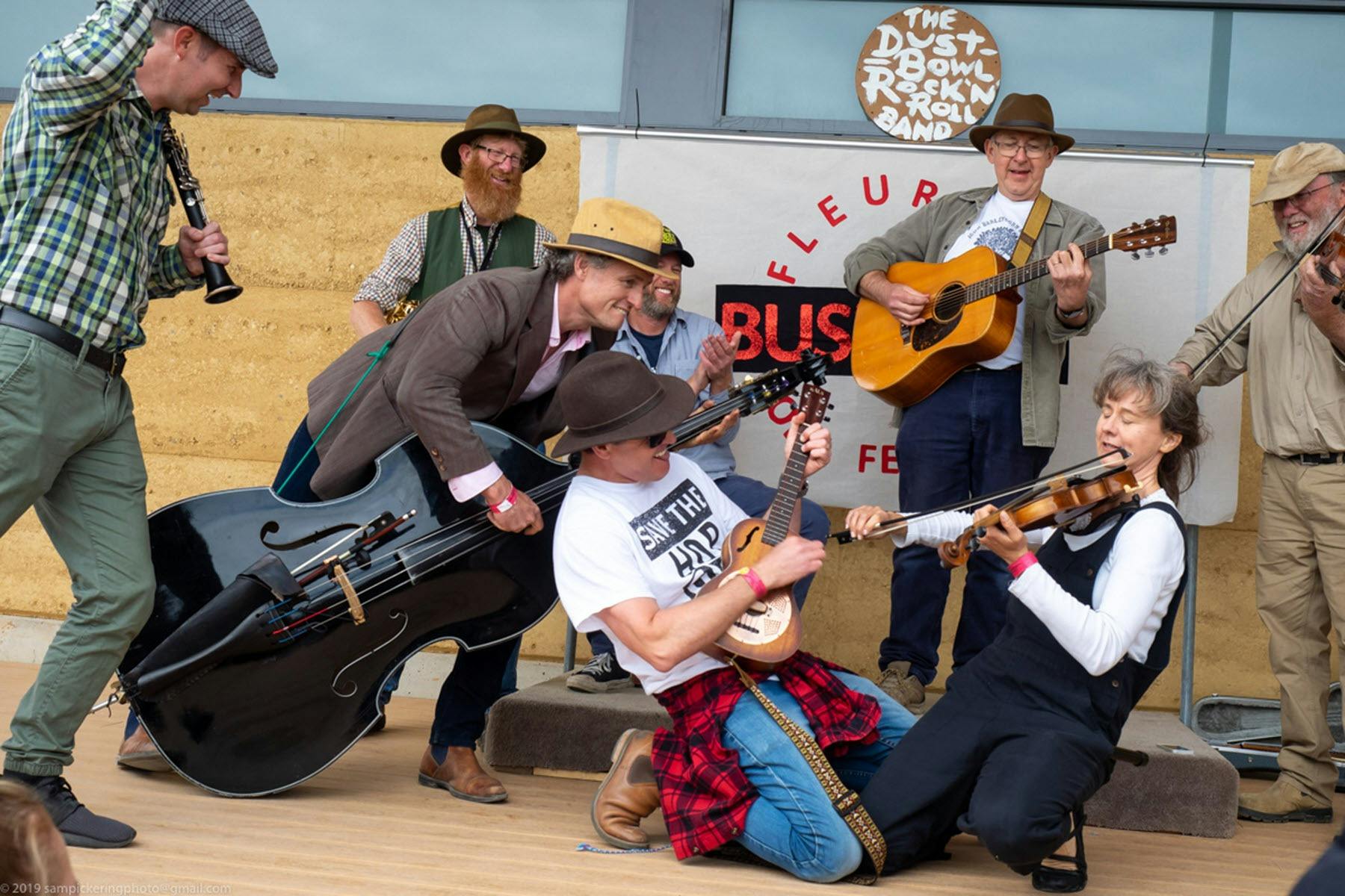 Group of musicians hamming it up for the camera