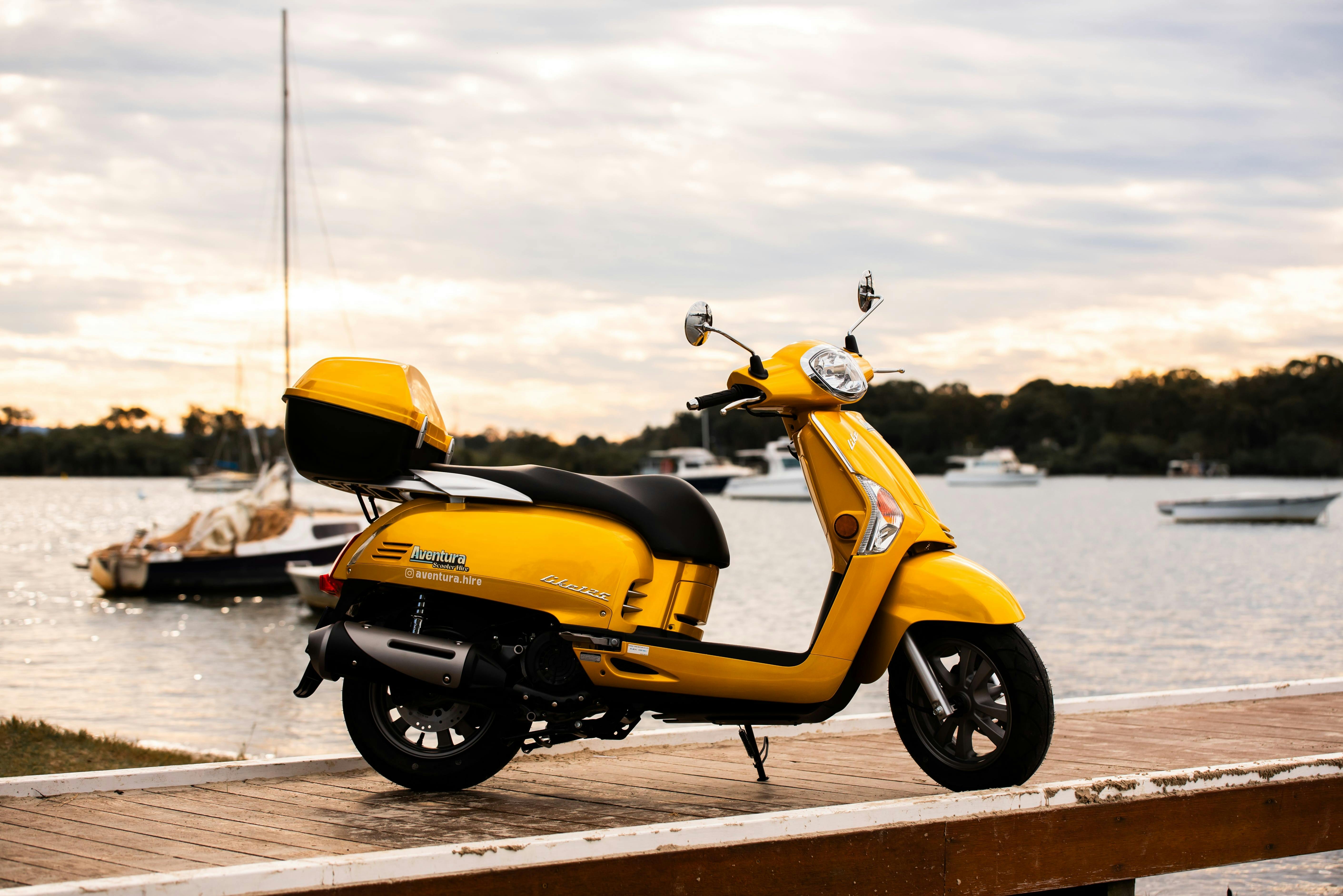 Yellow scooter for hire in Noosa