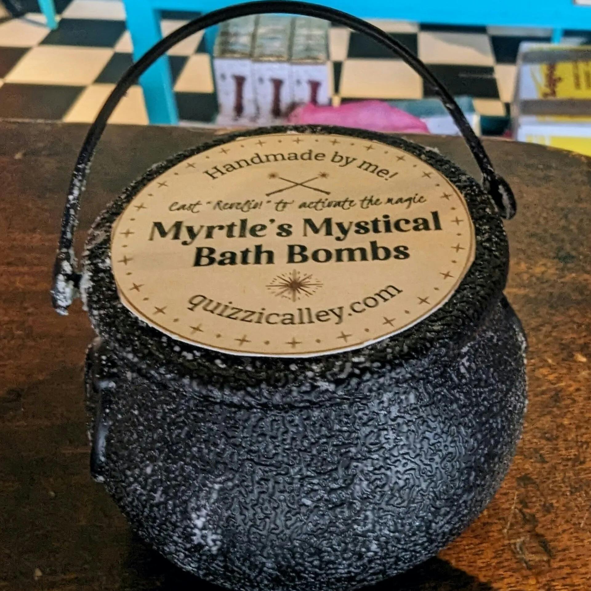 A magical bath bomb - complete with label - from Quizzic Alley
