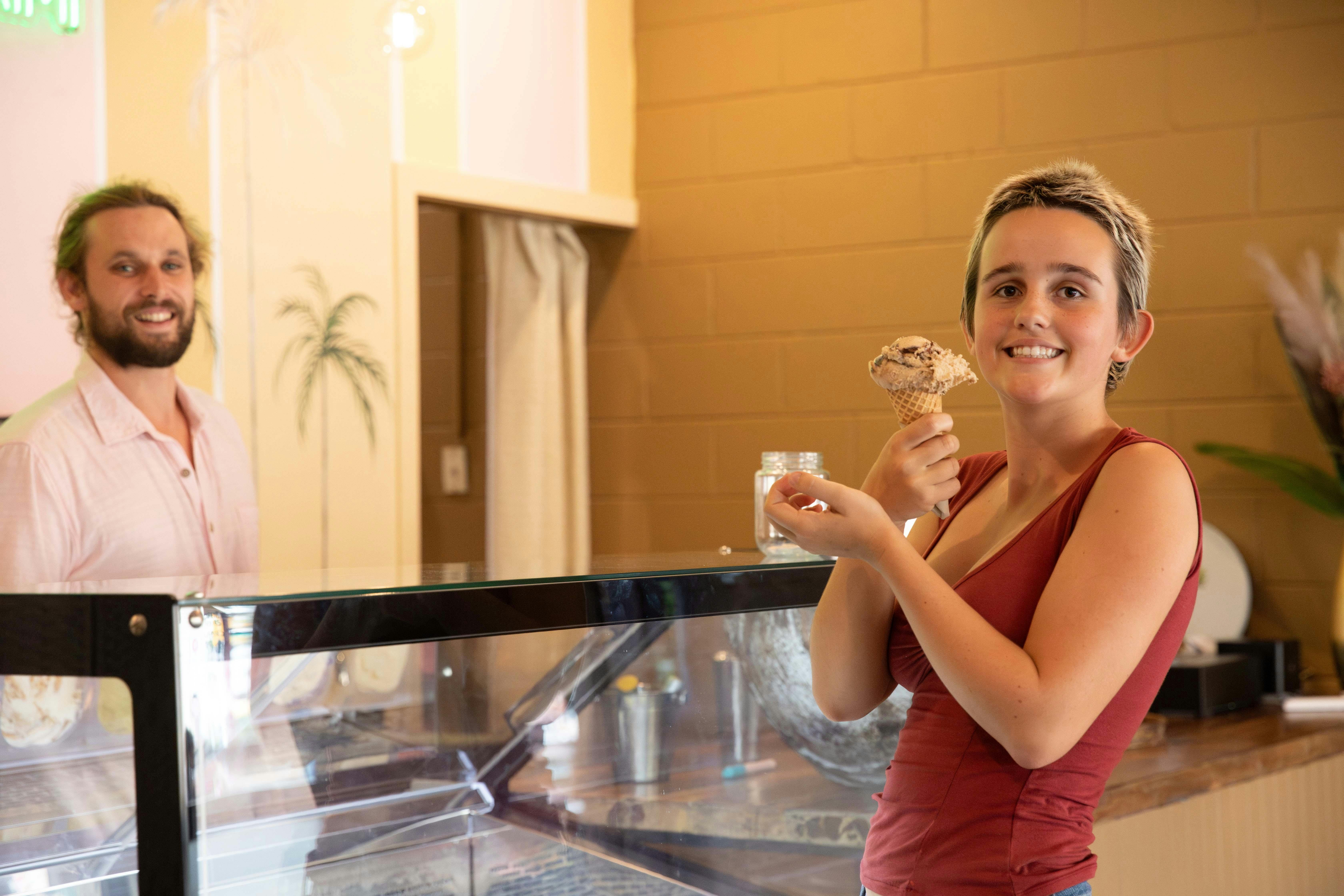One happy customer with their ice cream