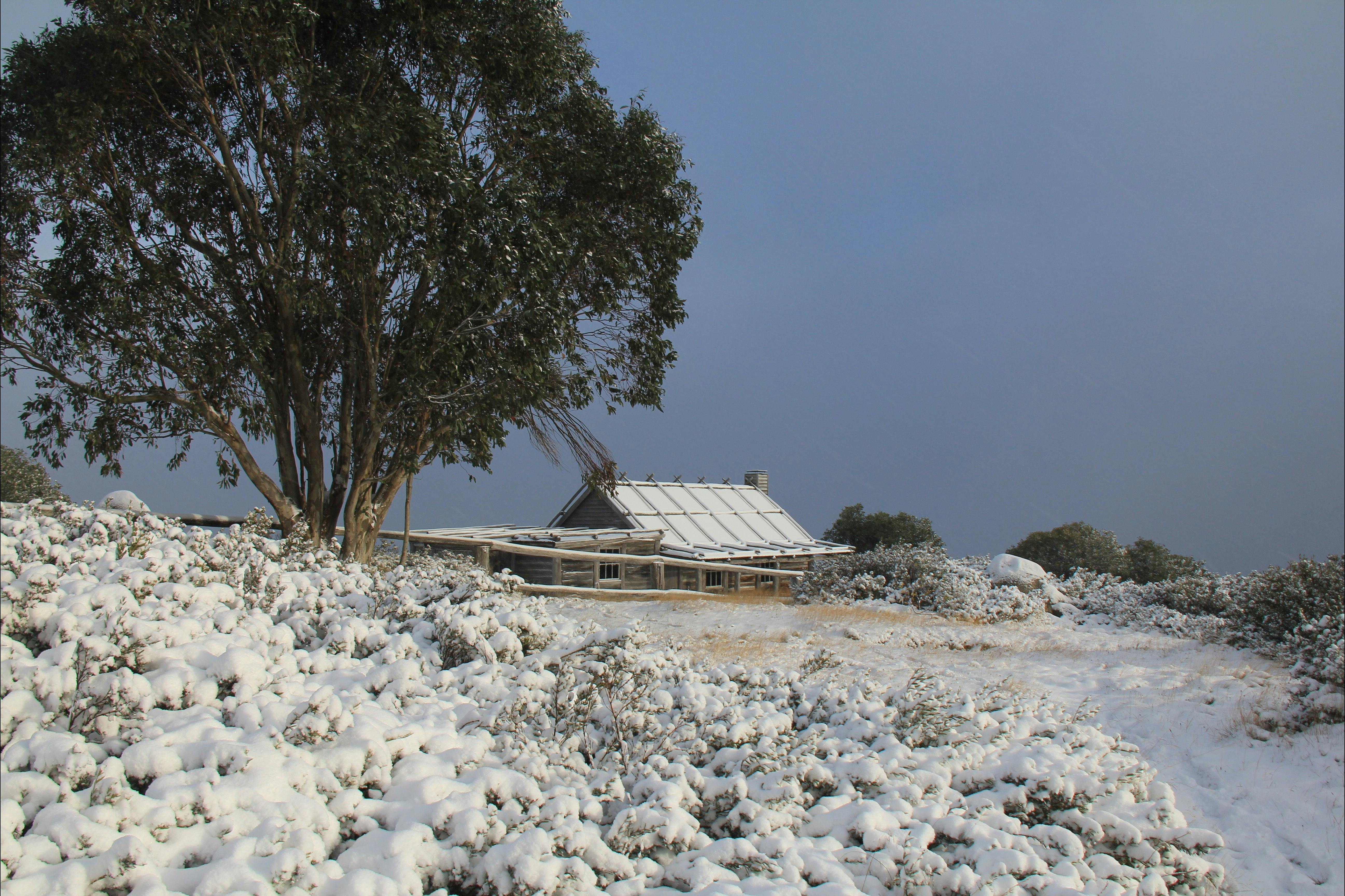 Craig's Hut under blanket of snow.