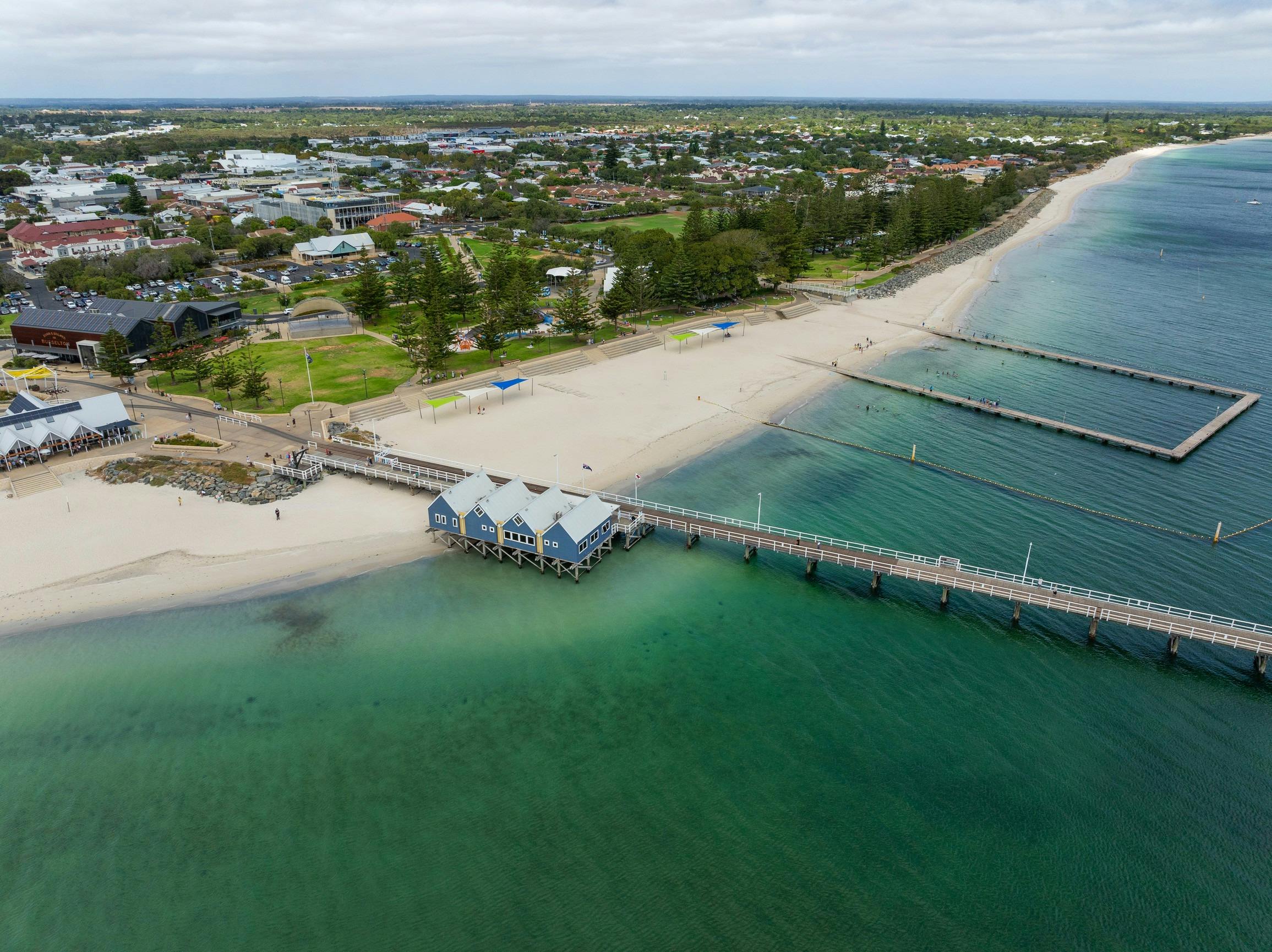 Aerial view of Busselton Jetty.