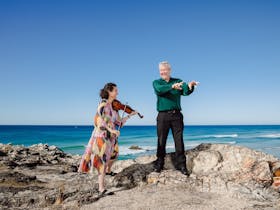 Air piano maestro Stephen Emmerson with violinist Rachel Smith, Artistic Director of the festival