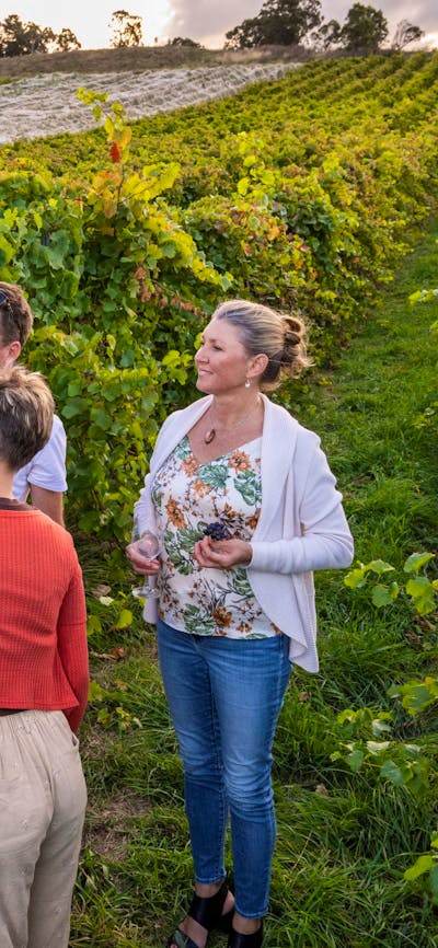 Fergus and customers in vineyard