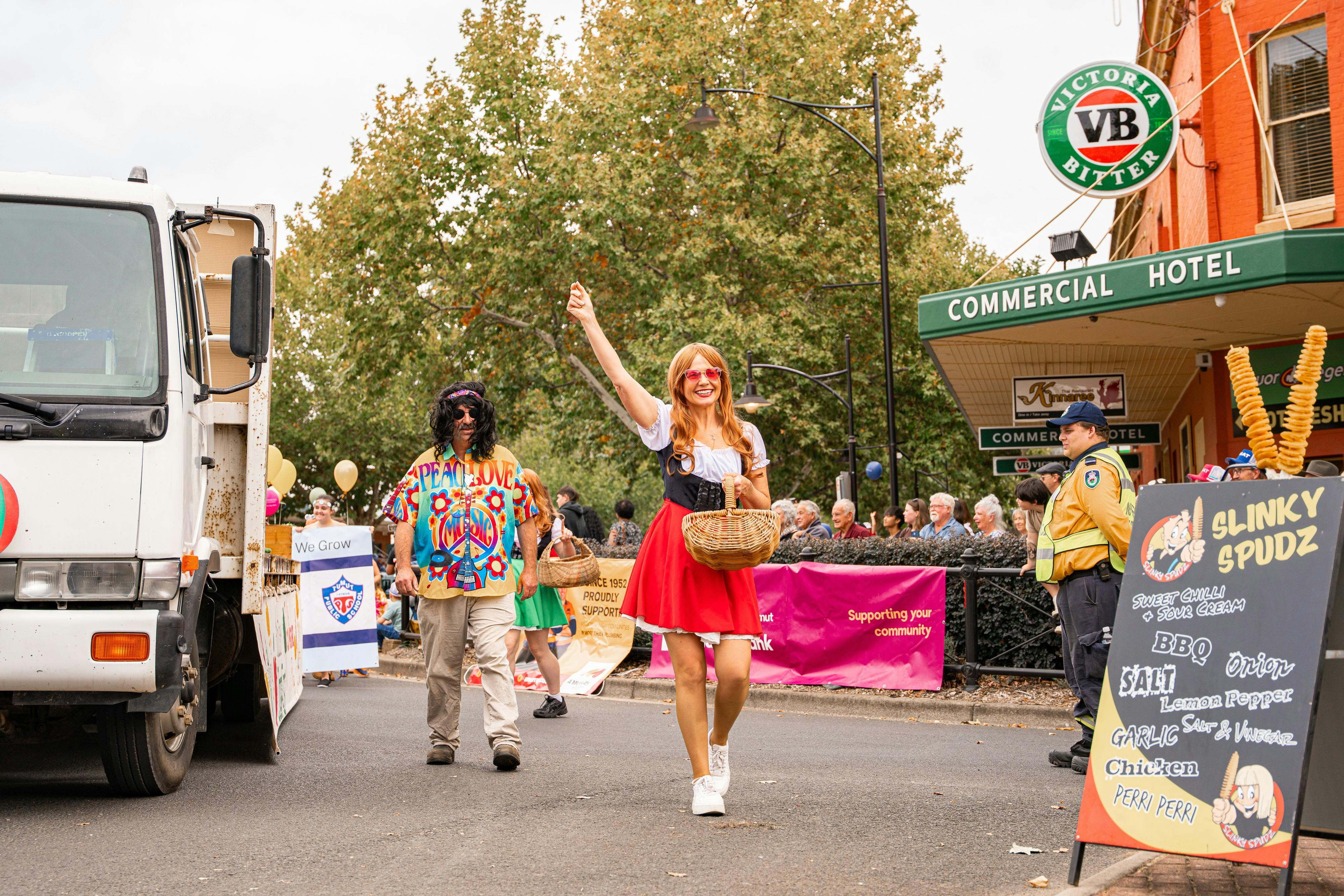 Batlow Ciderfest float at Falling Leaf Festival Street Parade, Tumut